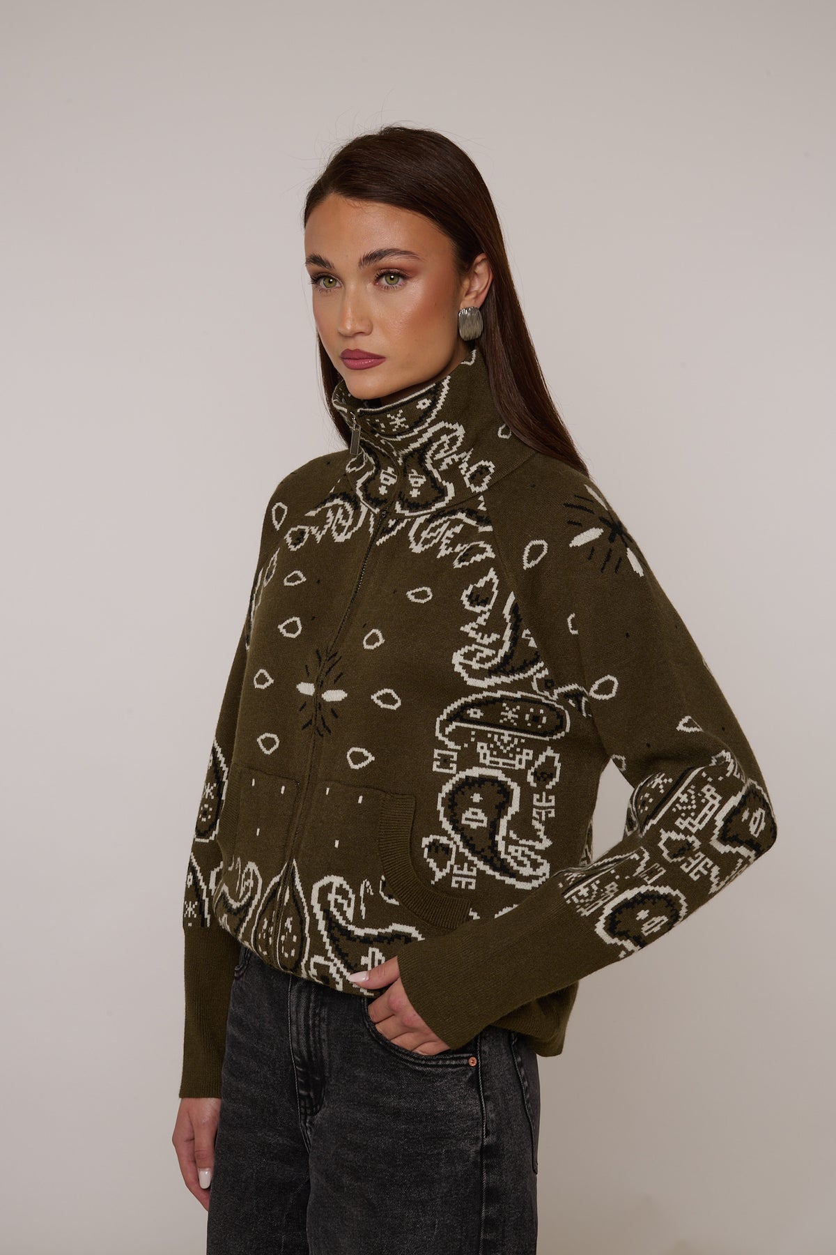 Cardigan ‘FANTASIA BANDANA’ con Zip Verde
