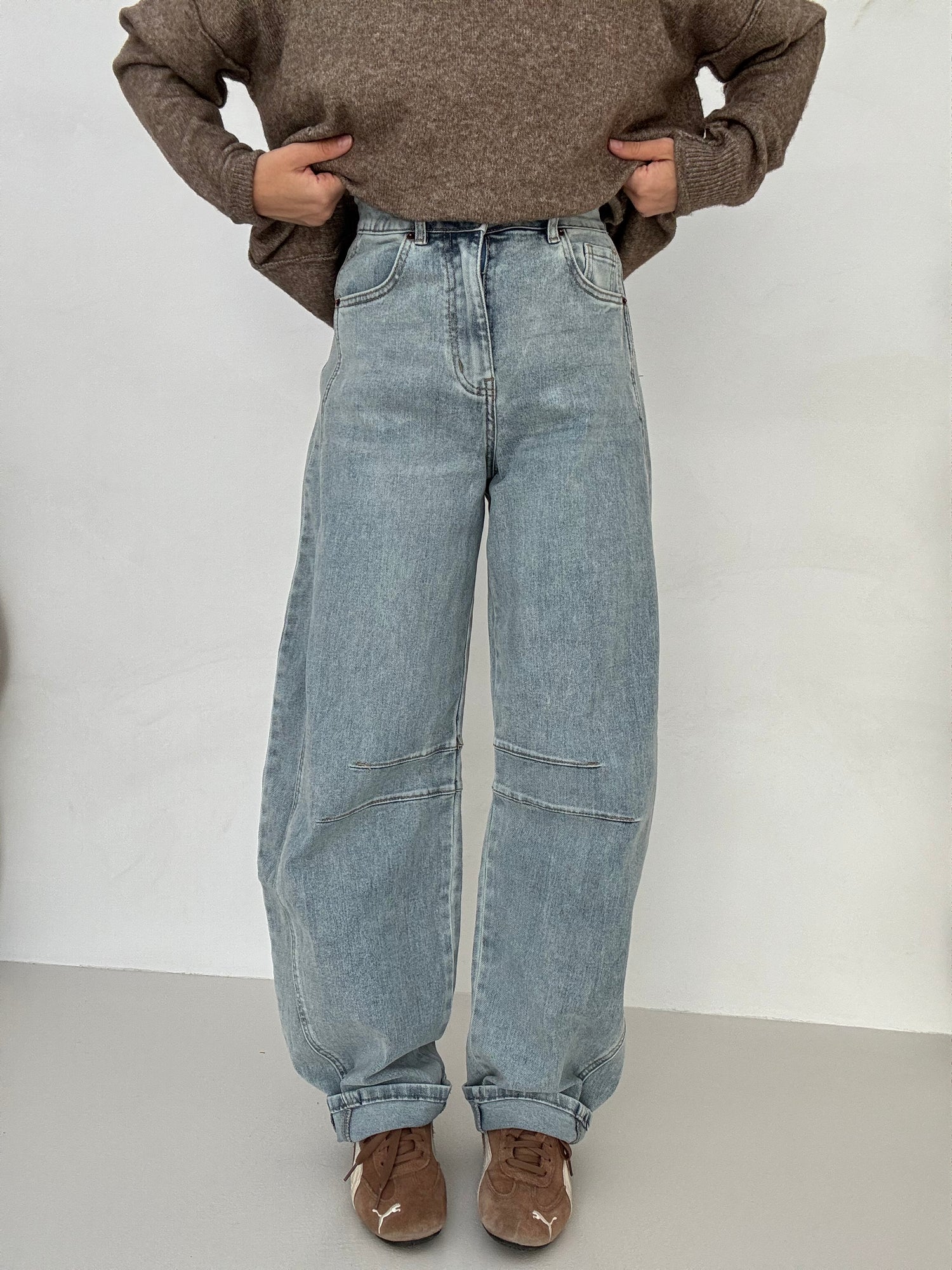 Jeans ‘BARREL 2.0 ’ con cuciture Denim Chiaro