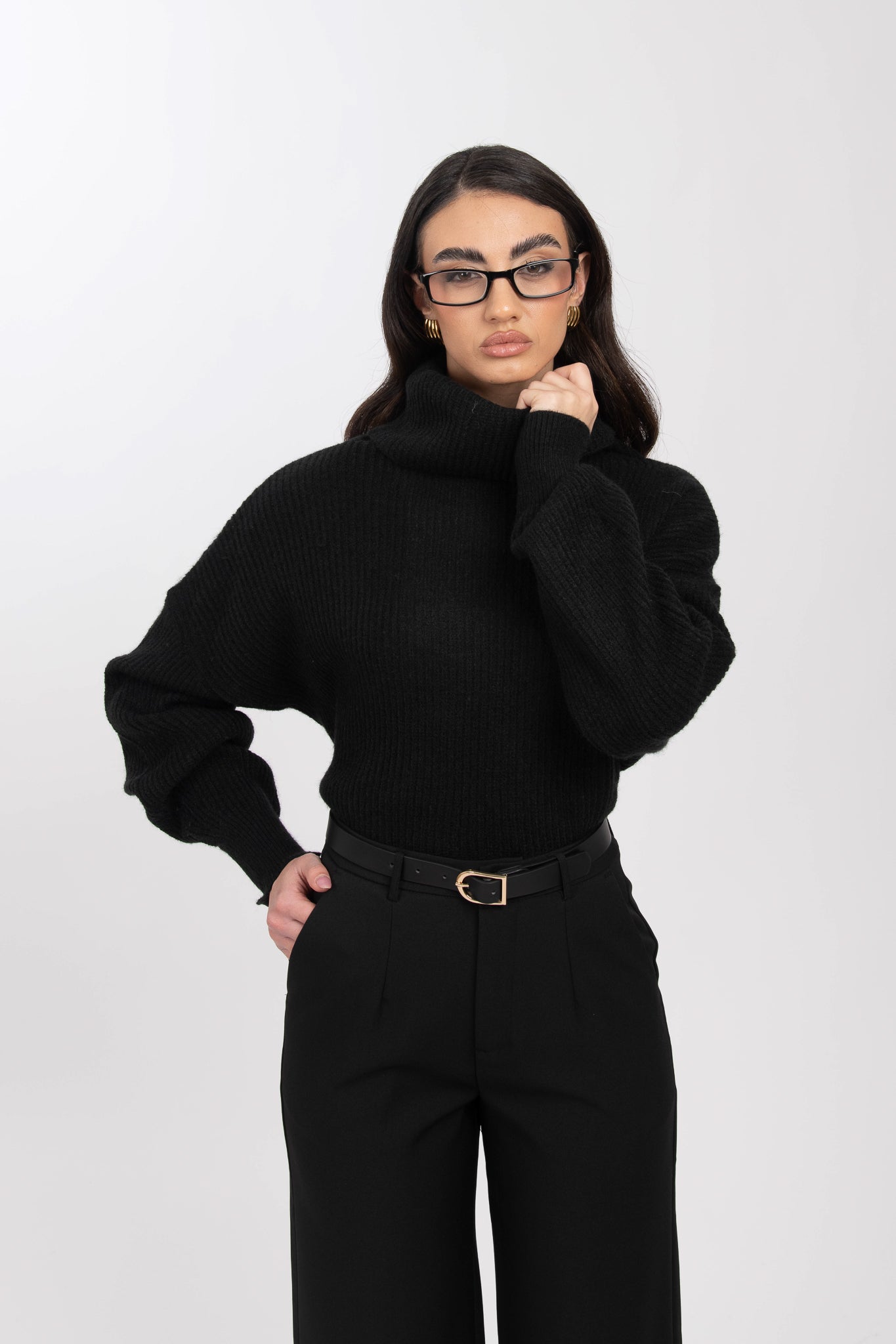 Maglione ‘COLLO ALTO’ costine Nero