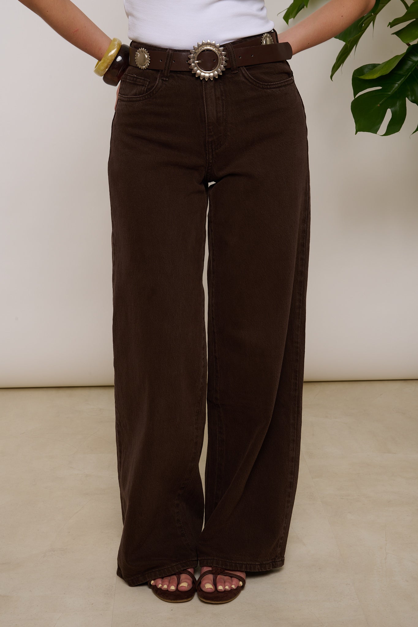 Jeans ‘WIDE LEG+CINTURA SOLE’ Cacao