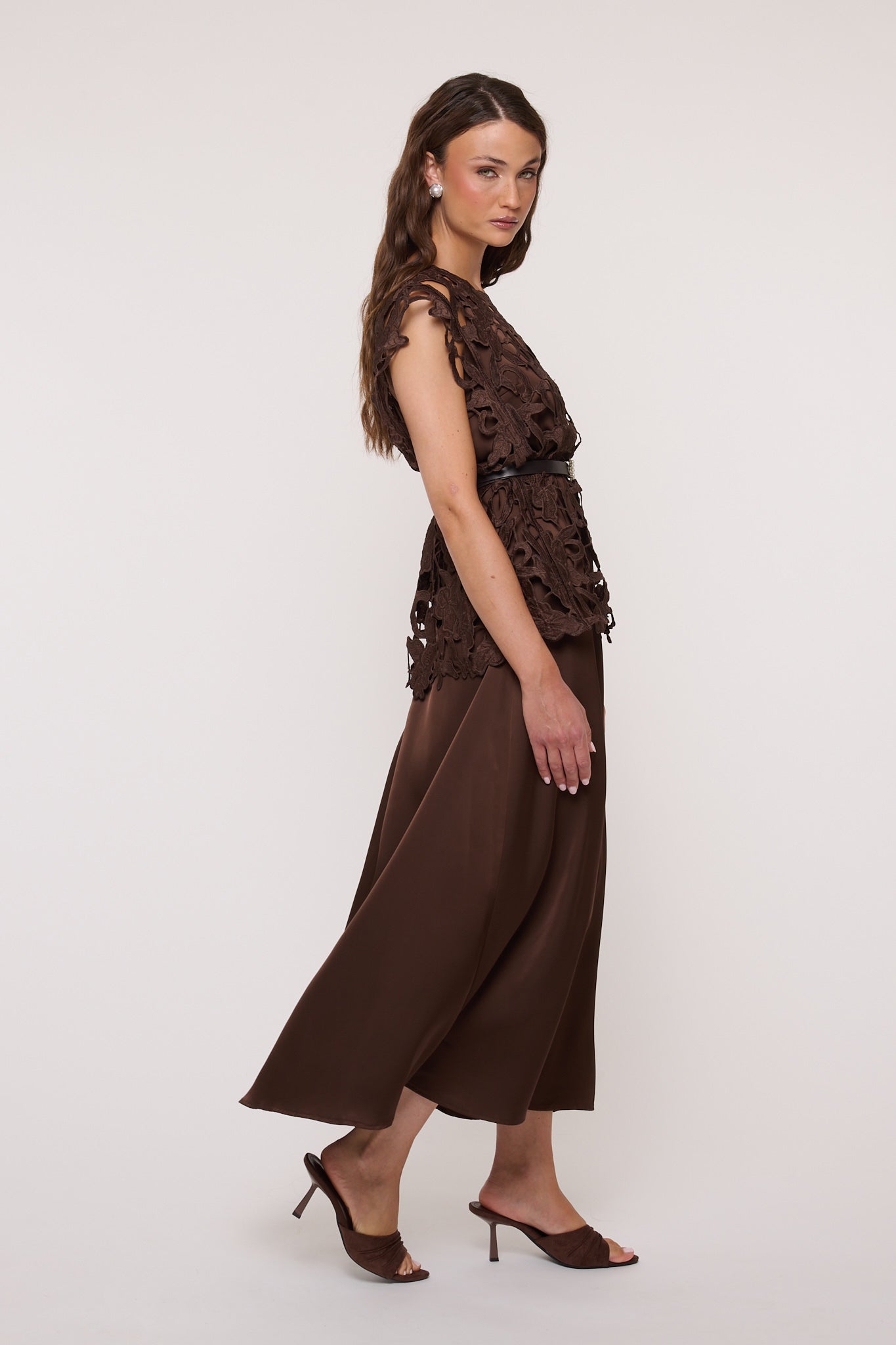 Abito ‘SATIN+BLUSA TRAFORATA’ Cacao