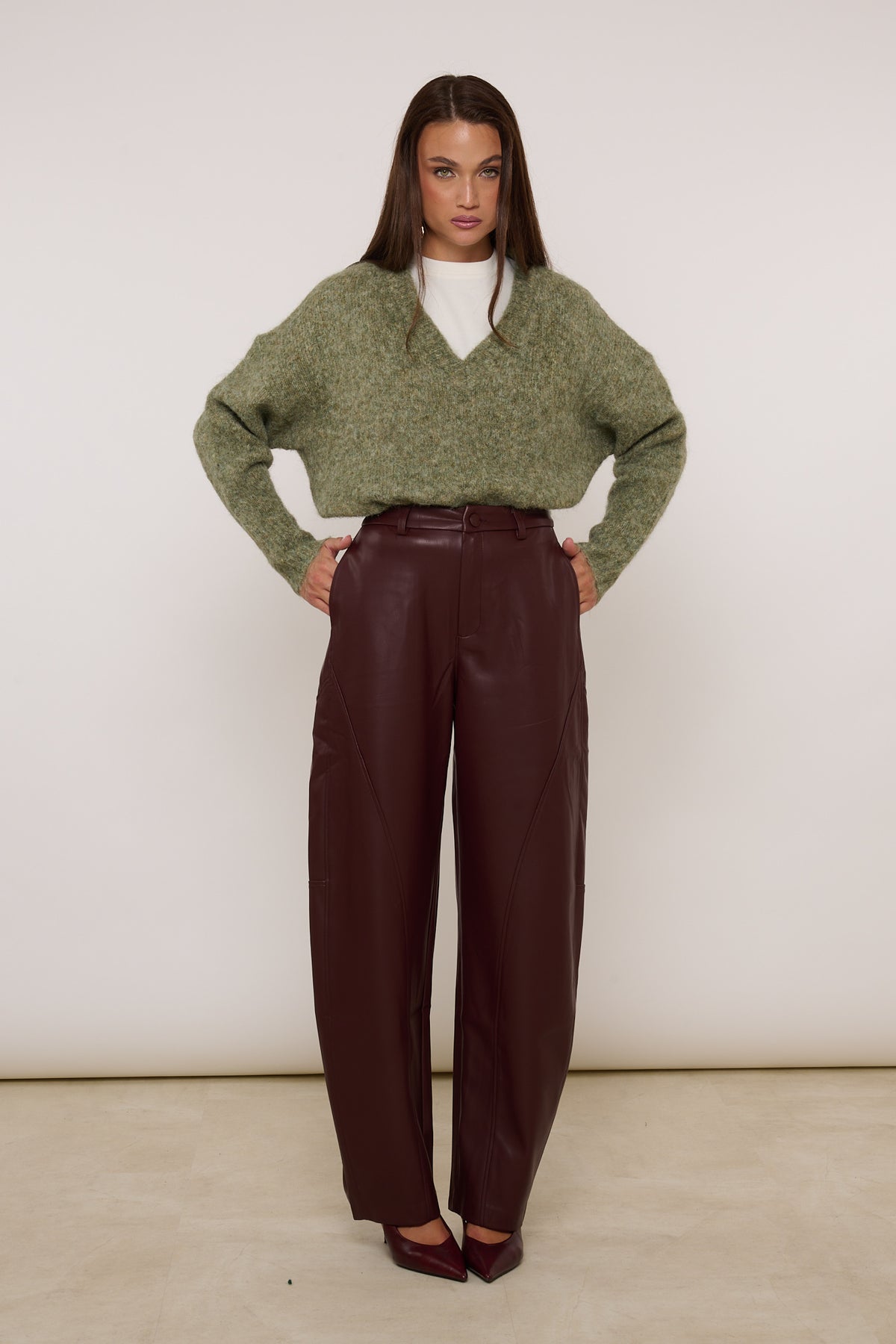 Pantalone ‘BARREL’ Ecopelle Bordeaux