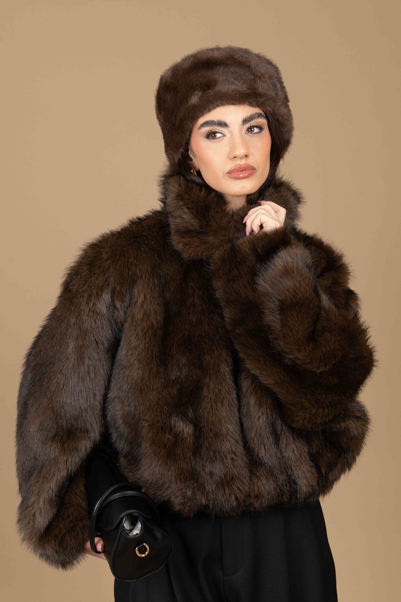 Bomber eco-pelliccia ‘CON COLLETTO’ Cacao