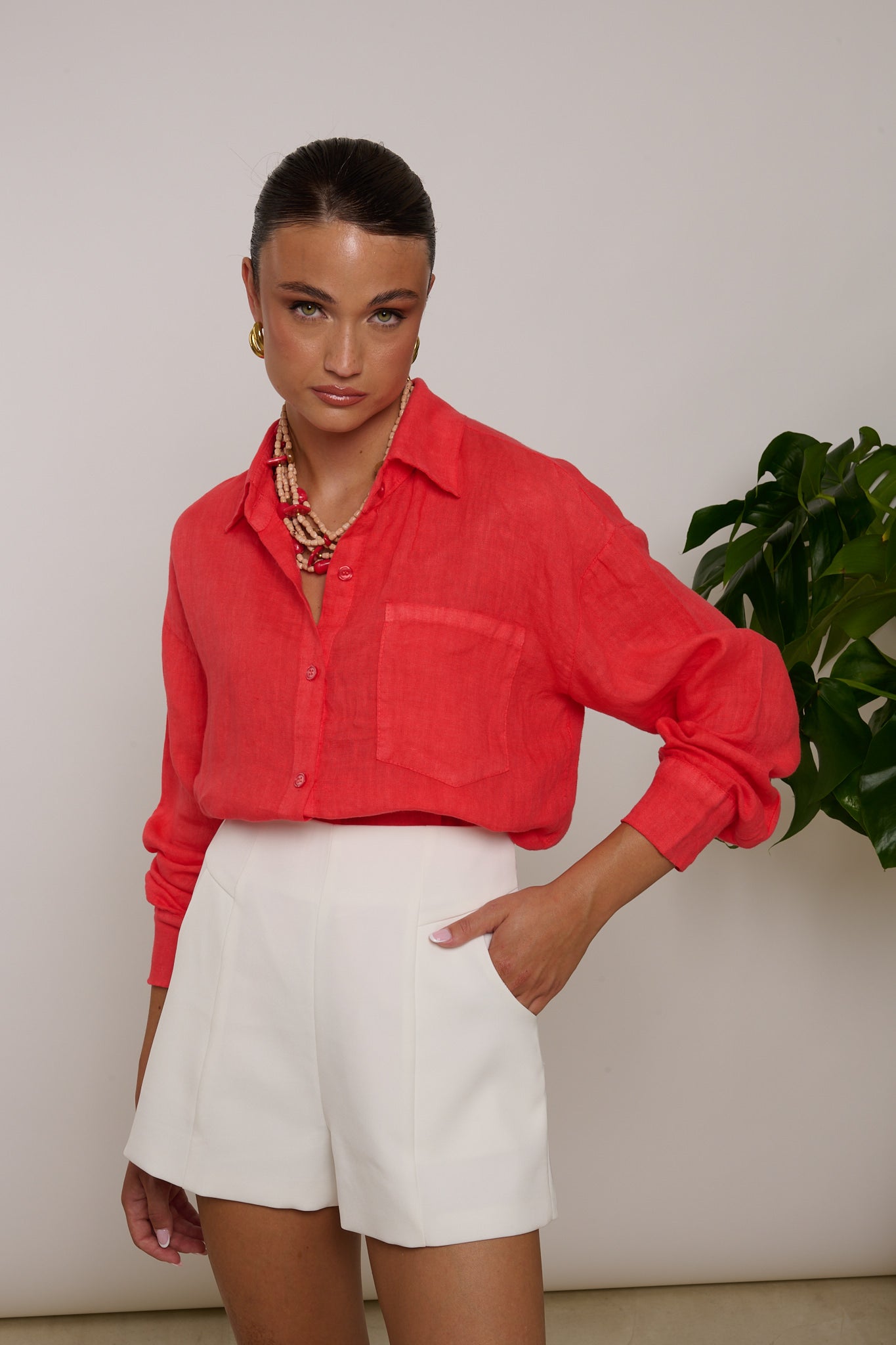 Camicia ‘100% LINO’ Corallo