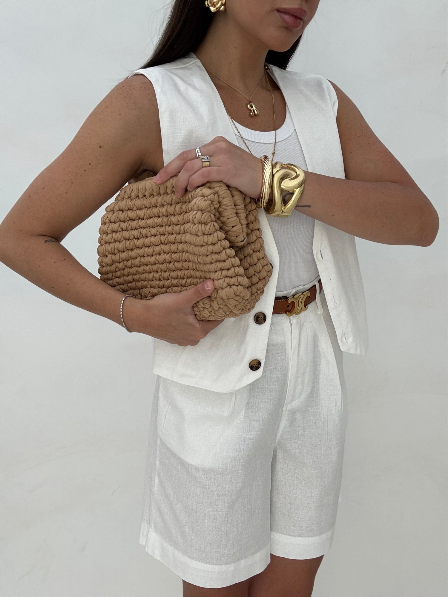Coordinato ‘97%COTONE’ Gilet+Bermuda Bianco