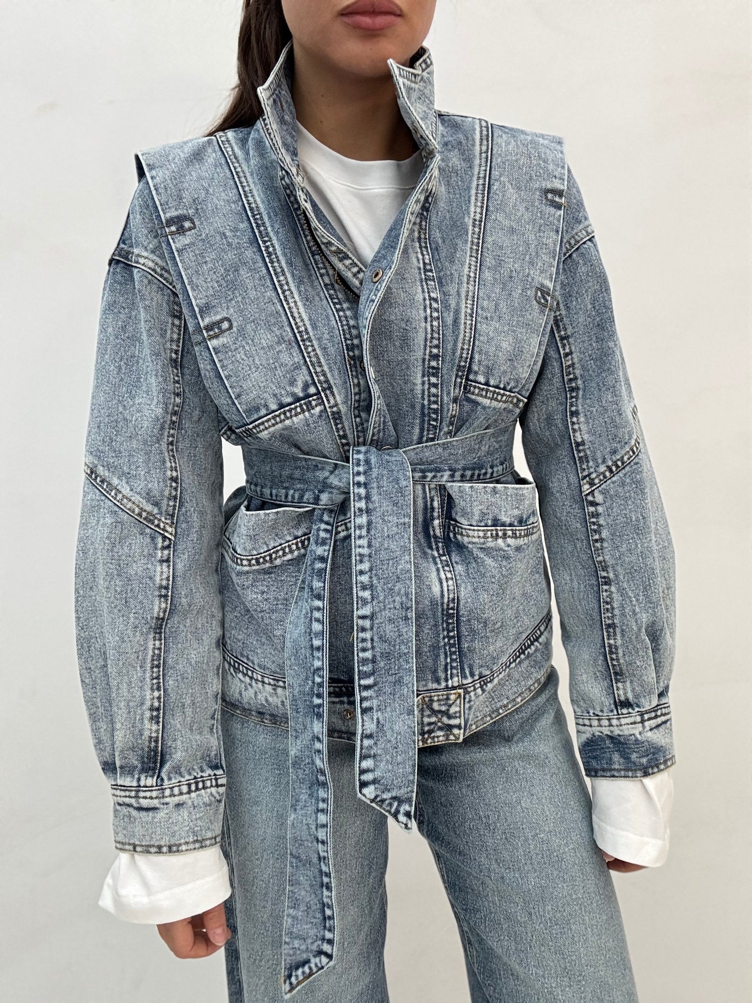 Giacca ‘100%COTONE’ in Denim+Cintura