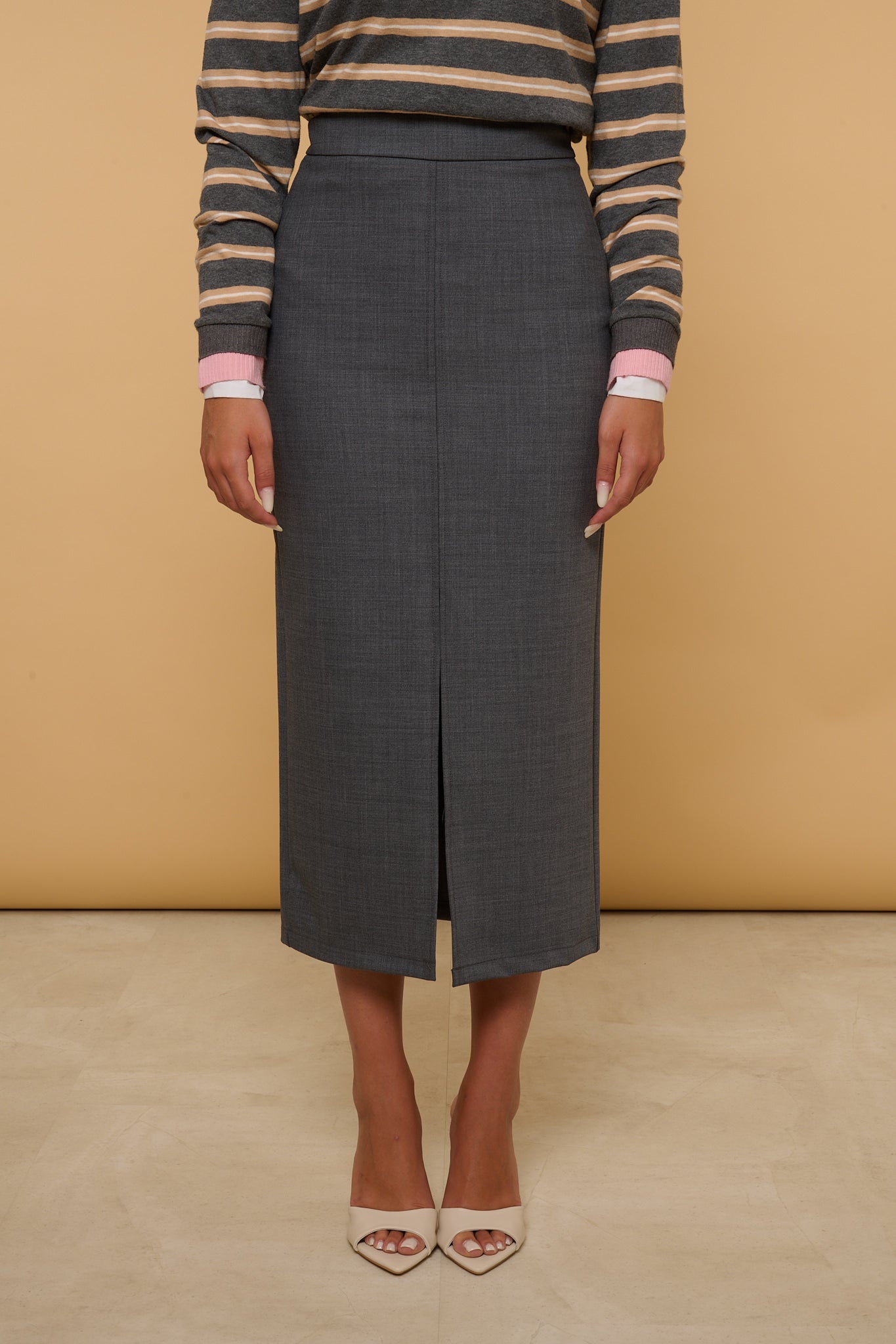 Gonna longuette ‘52% LANA 3&33’ Grigia