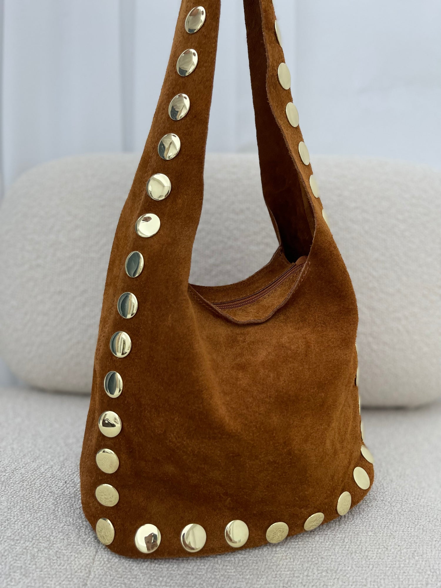 Borsa ‘SUEDE’ con borchie Cuoio
