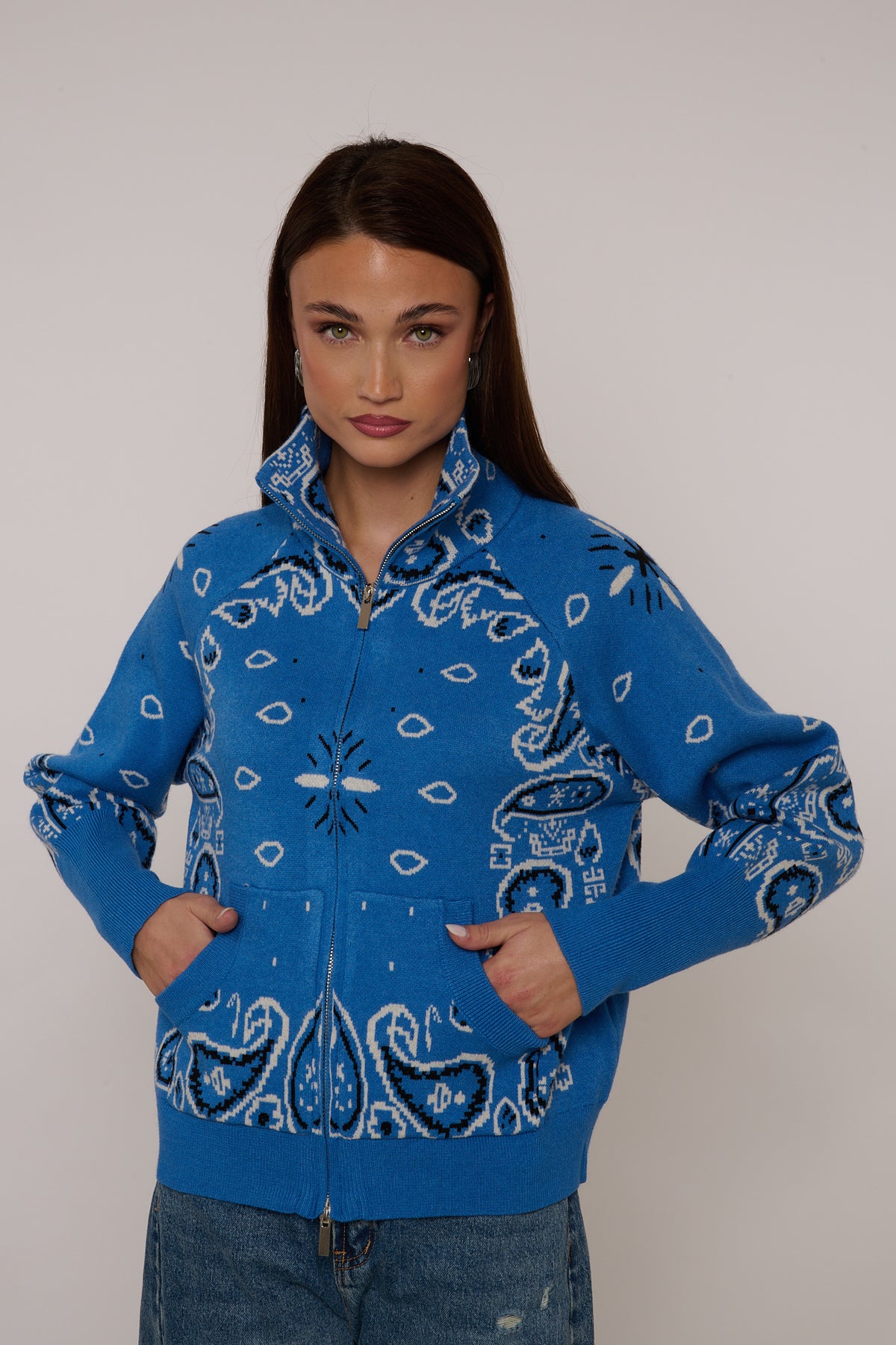 Cardigan ‘FANTASIA BANDANA’ con Zip Azzurro