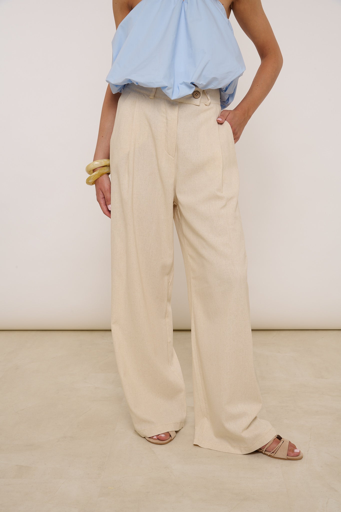 Pantalone ‘DOPPIO BOTTONE’ 55% Lino Beige