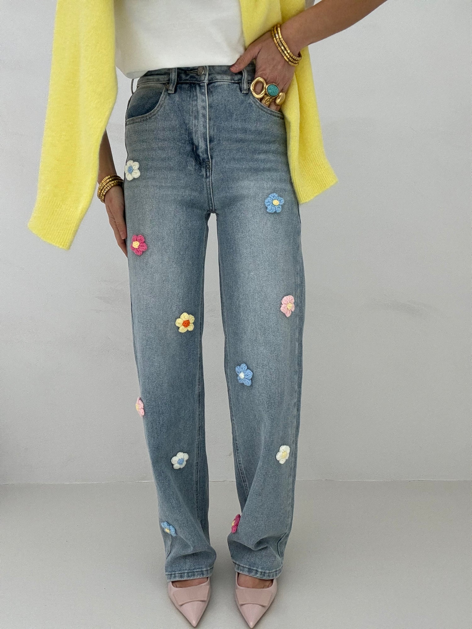 Jeans ‘FIORI UNCINETTO’ Denim Chiaro