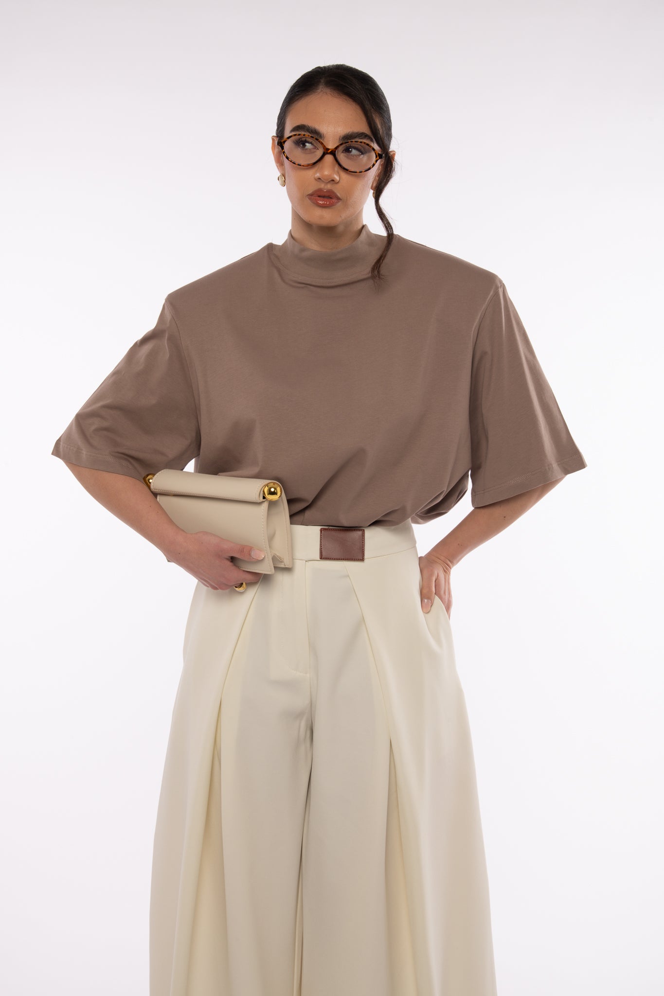 Maglia ‘MEZZO COLLO e MAXI SPALLINA’ 100%COTONE Fango