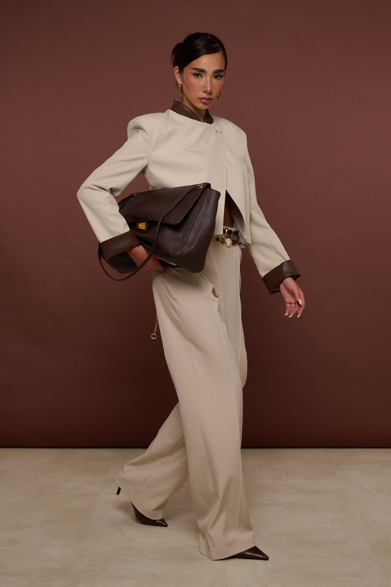 Tailleur ‘INSERTI IN ECOPELLE 3&33 COLLECTION’ Panna