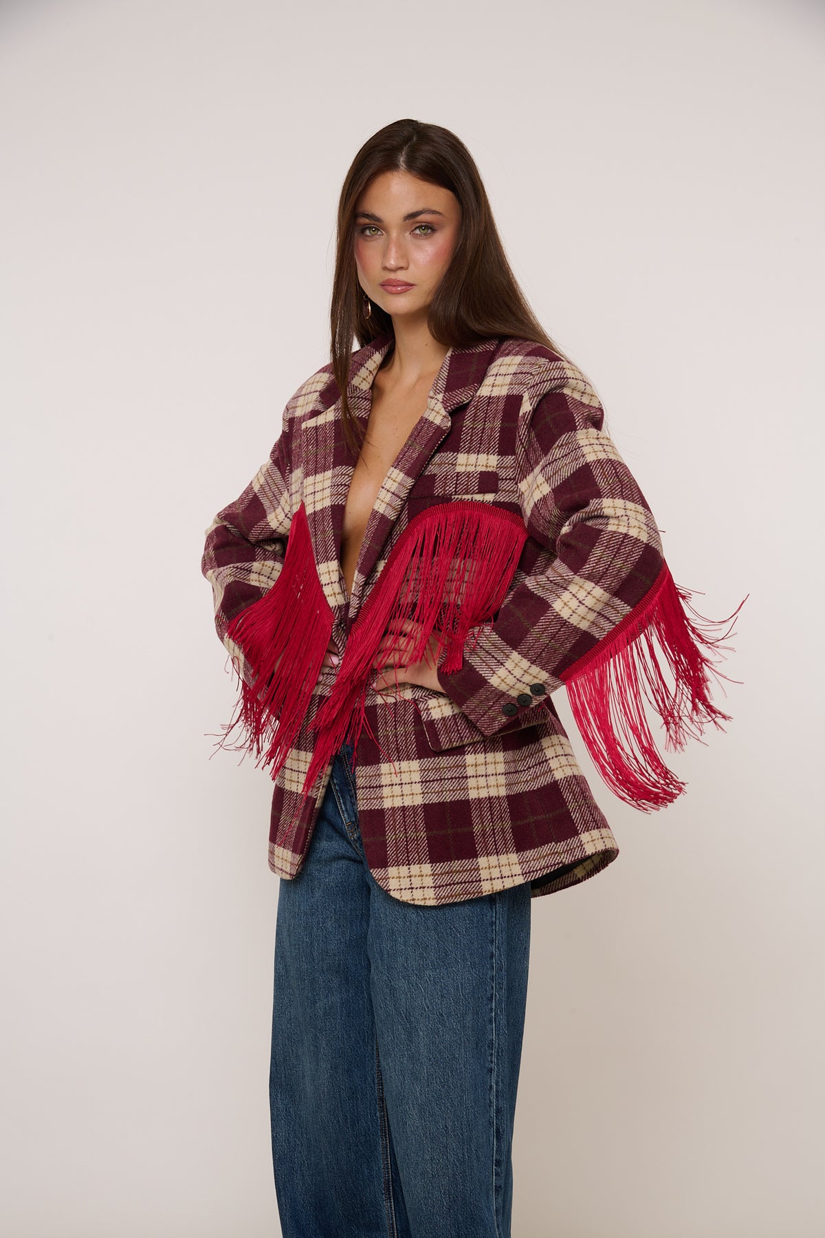Blazer ‘FRANGE’ By Lumina Quadri Bordeaux