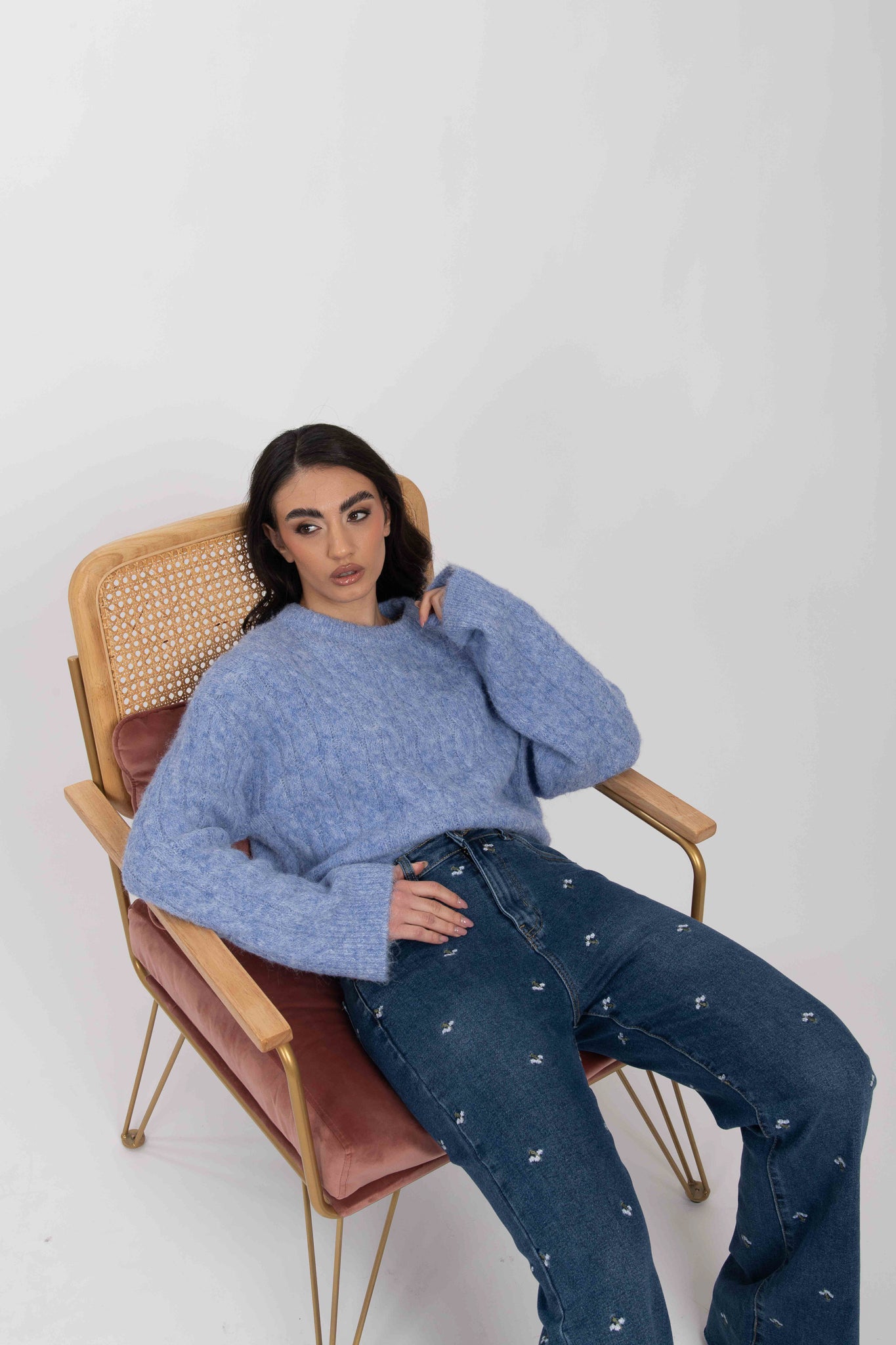 Maglione ‘TRECCE’ 7%lana Azzurro