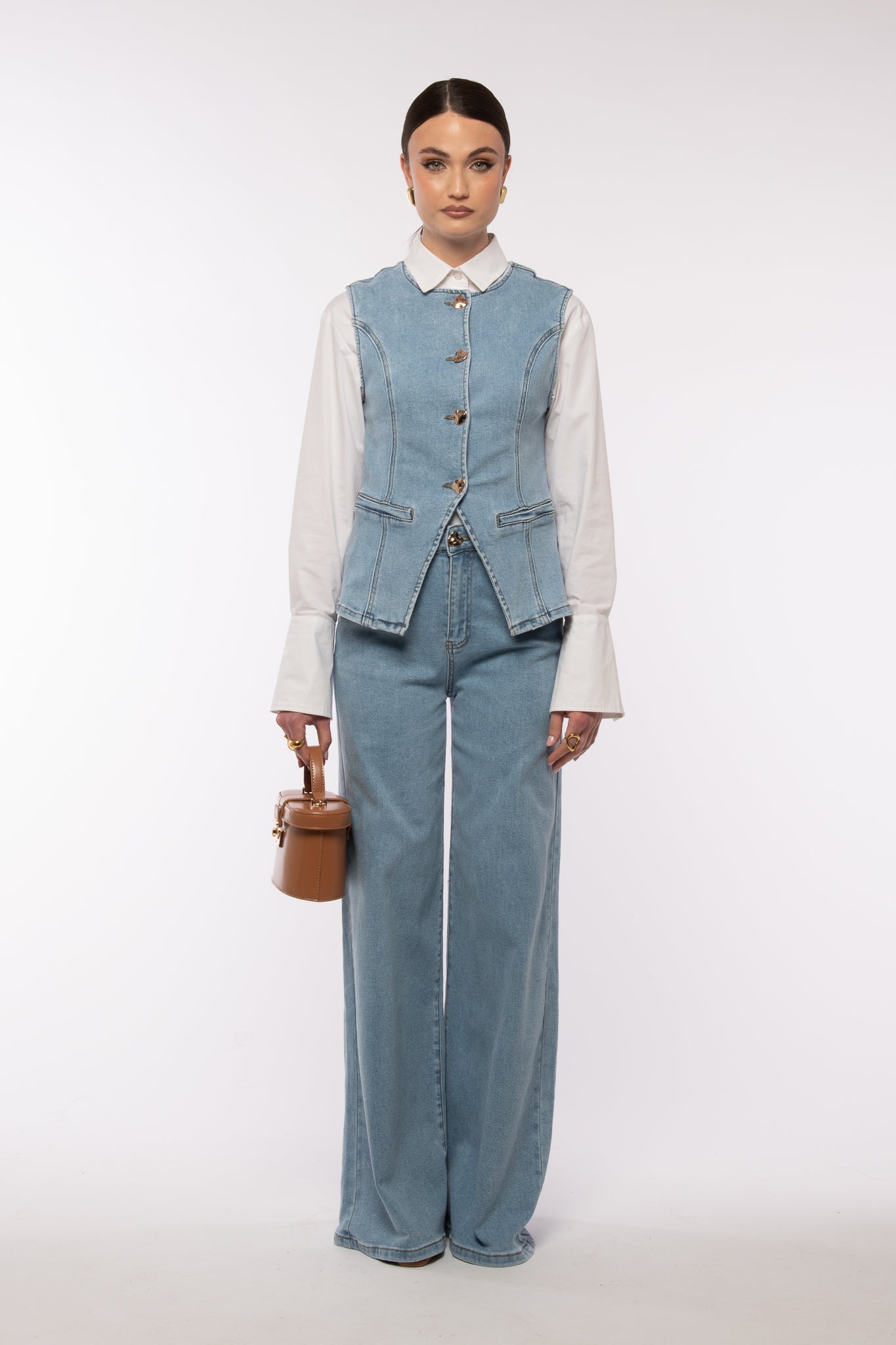 Coordinato ‘BOTTONI ORO’ Denim Chiaro