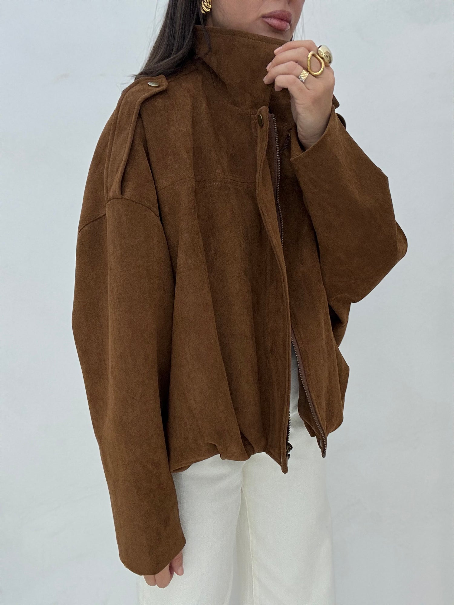 PREORDINE Bomber ‘TRENDY IN SUEDE’ Camel