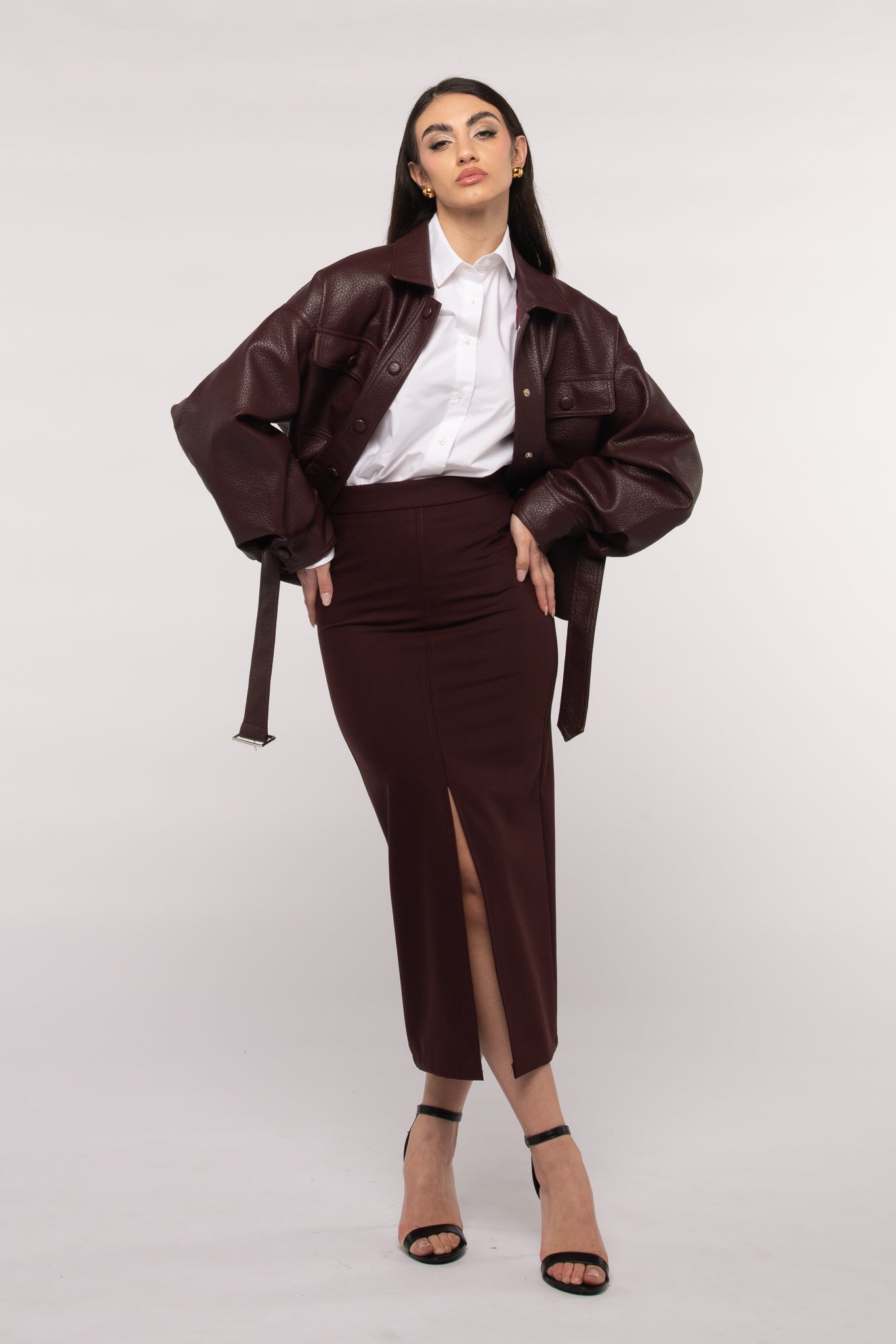 Gonna longuette ‘52% LANA 3&33’ Bordeaux