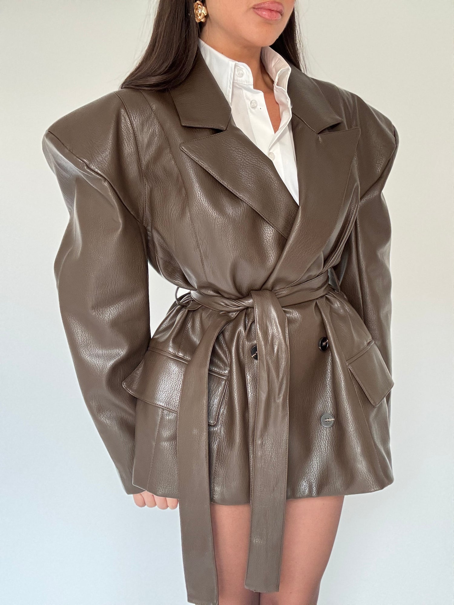 Blazer ‘MAXI SPALLINA’ ecopelle Cacao