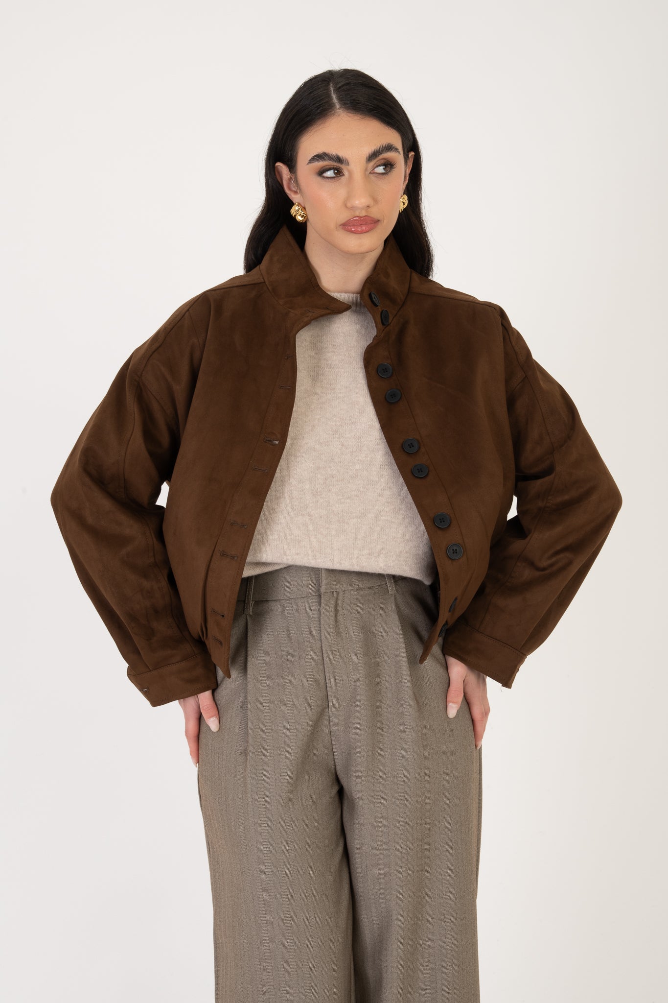 Bomber ‘ECO-CAMOSCIO COLLO ALTO’Cacao