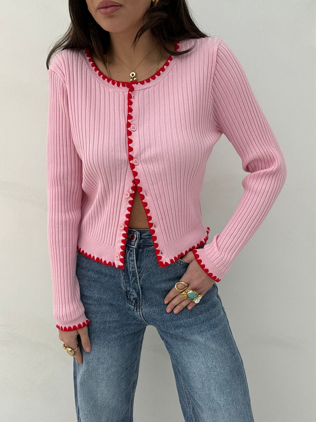 Cardigan ‘ROSA RICAMI ROSSI’