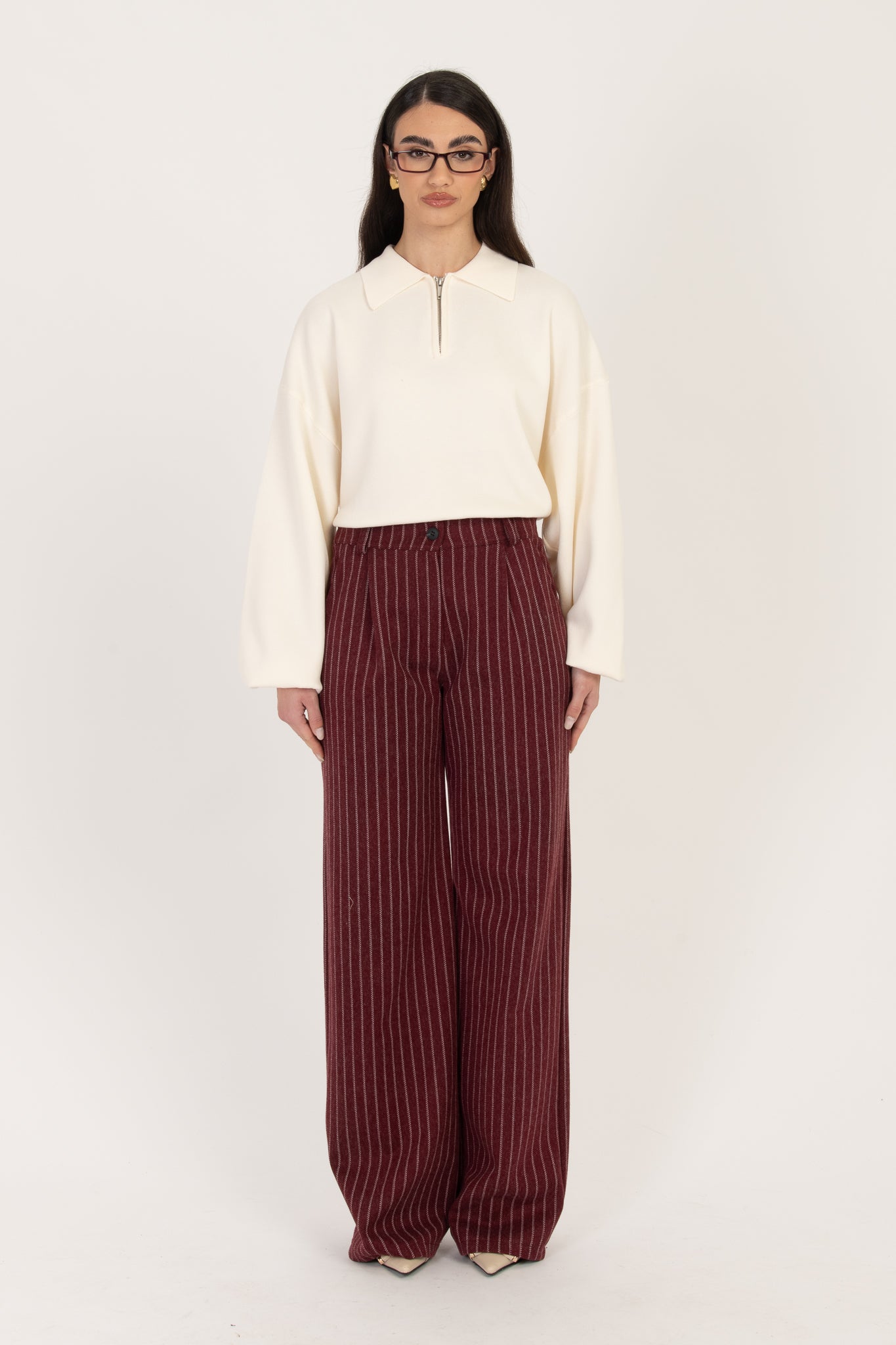 Pantalone ‘2% LANA’ Gessato Bordeaux