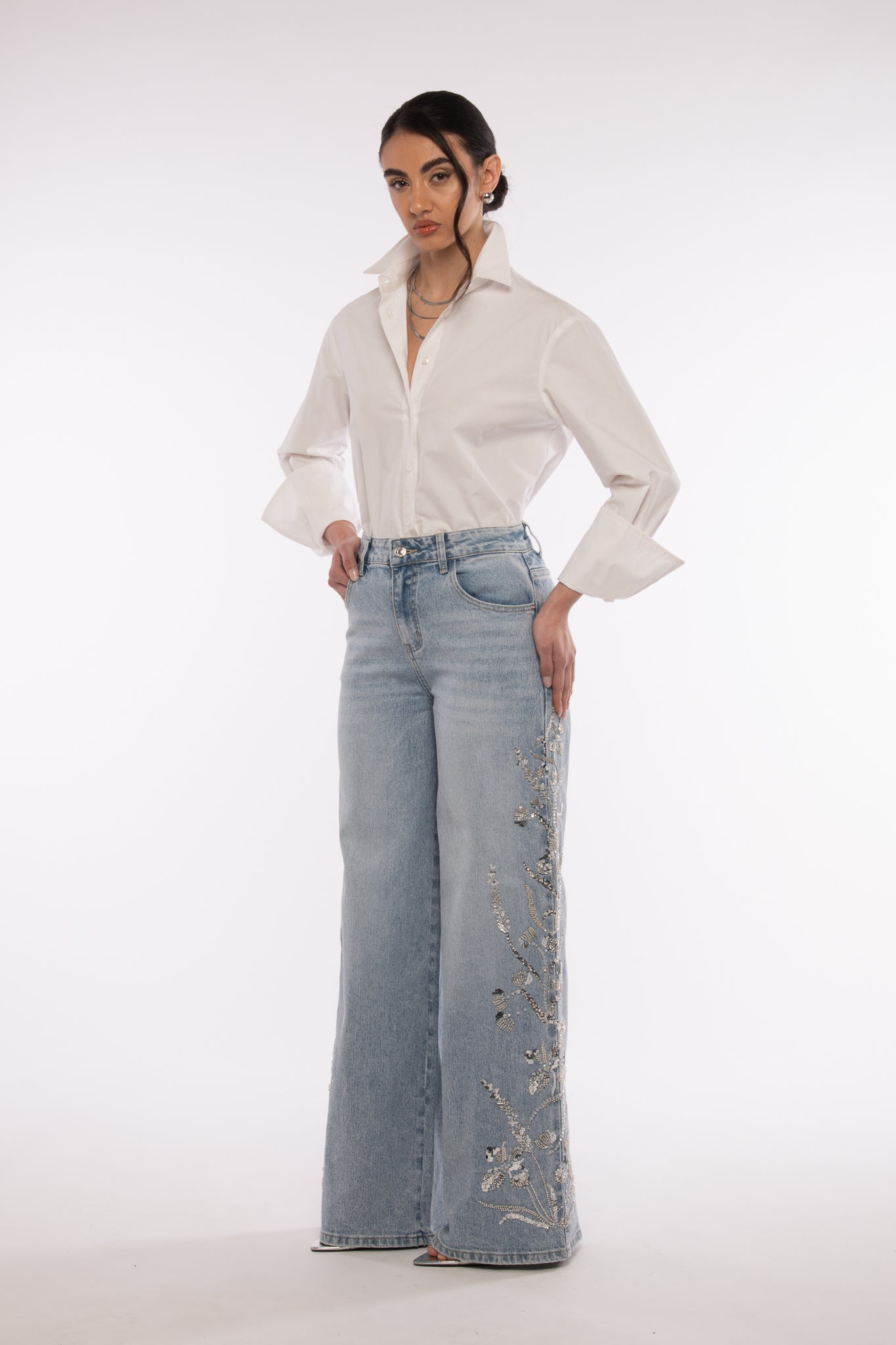 Jeans ‘APPLICAZIONI LATERALI’ Argento