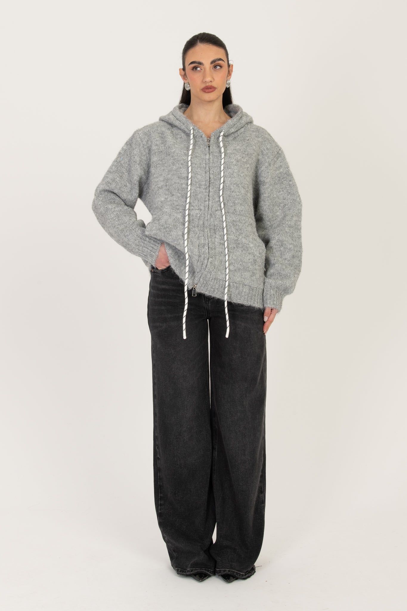 Jeans ‘WIDE LEG TELA RIGIDA’ Nero Slavato