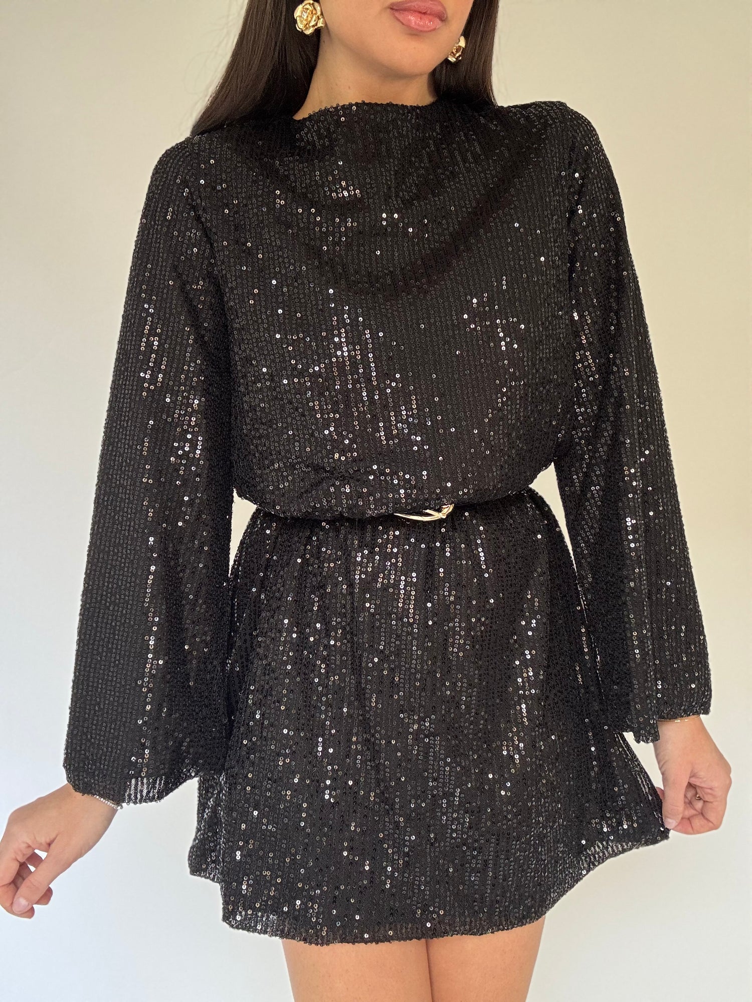 Abito ‘FIOCCO’ con Paillettes Nero