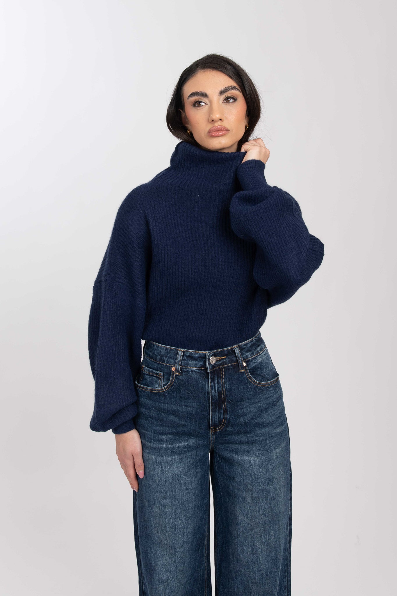 Maglione ‘COLLO ALTO’ costine Blu Notte