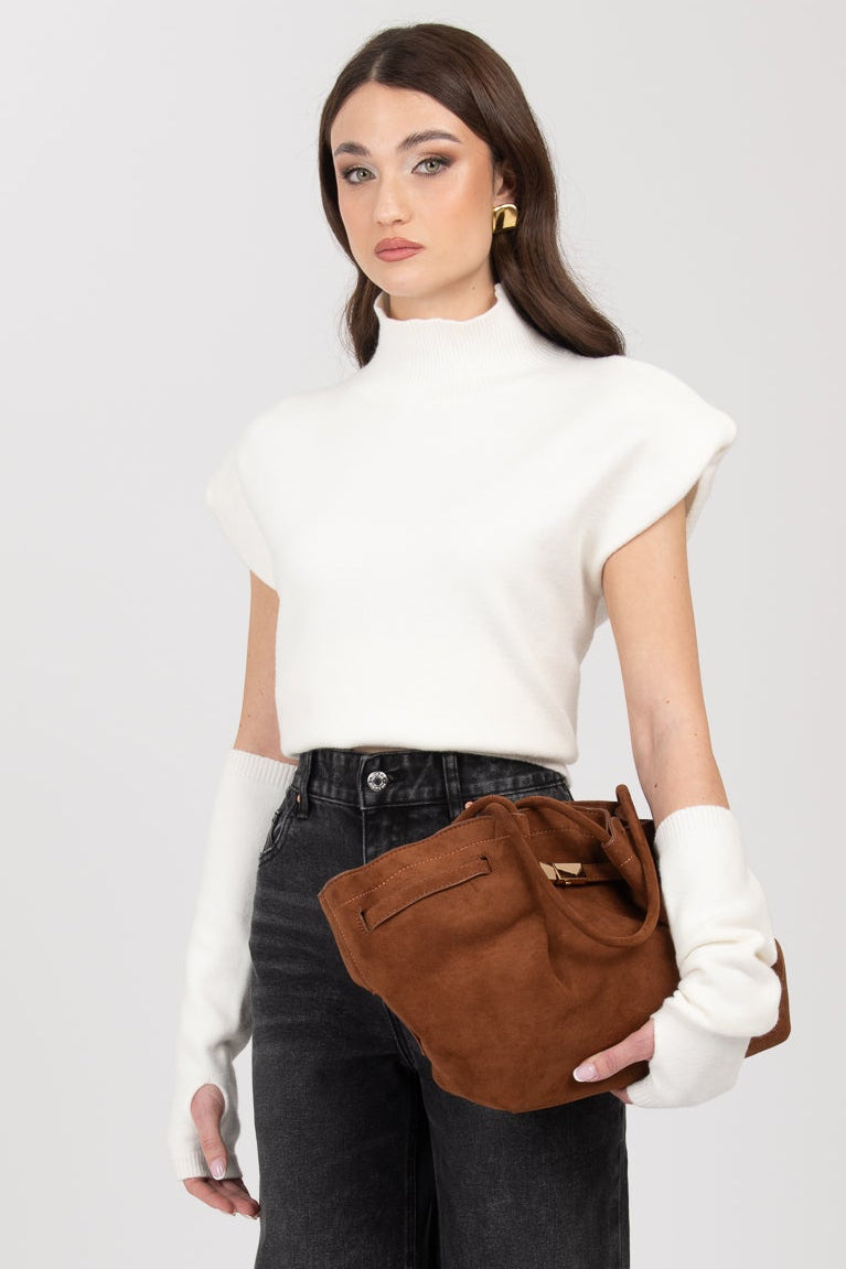 Borsa Suede ‘FIBBIA ORO’ CUOIO