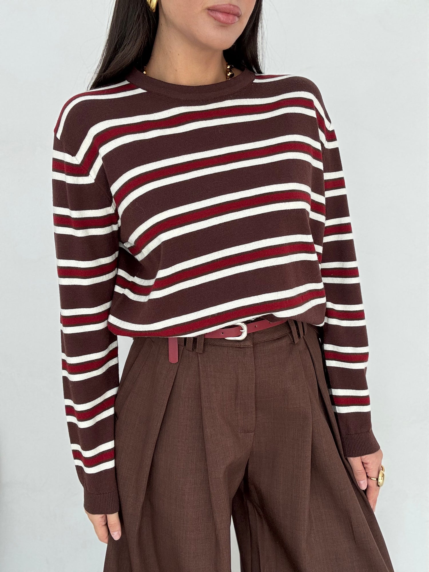 Maglione ‘A RIGHE’ Cacao Bordeaux e Bianco