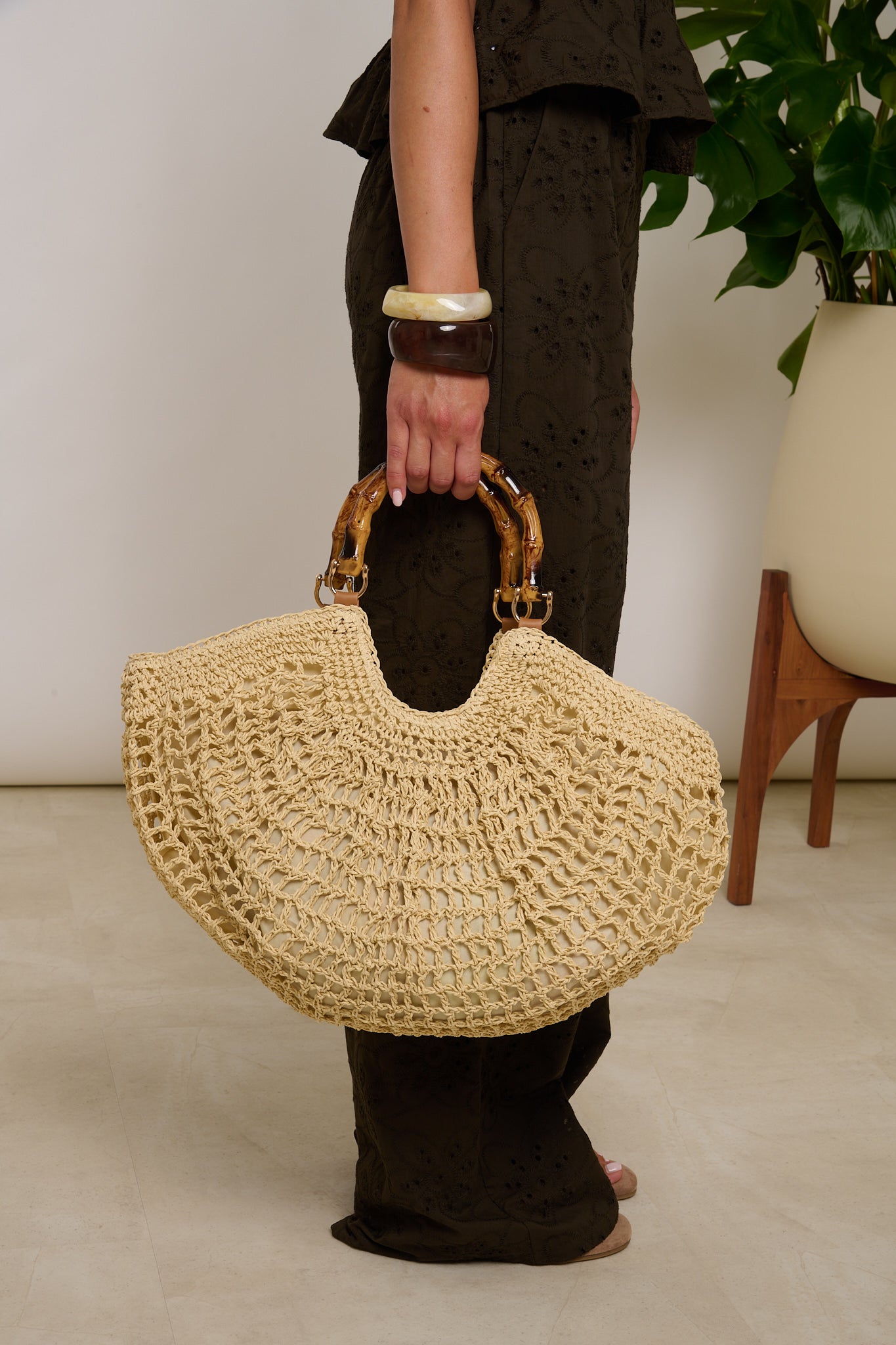 Borsa ‘MANICO IN LEGNO’ Panna