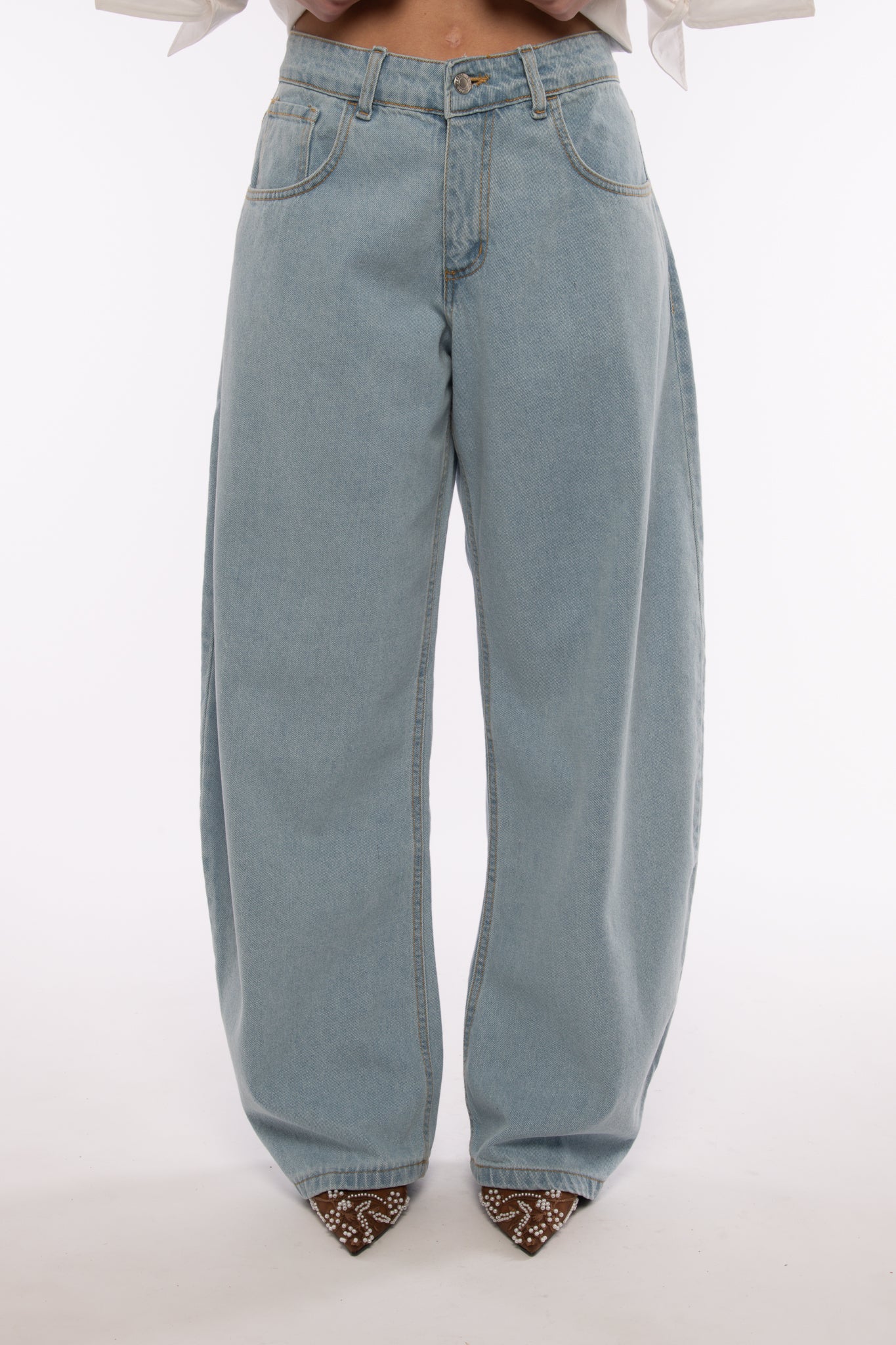 Jeans ‘BALLON’ con tasche in ecopelle Denim Chiaro