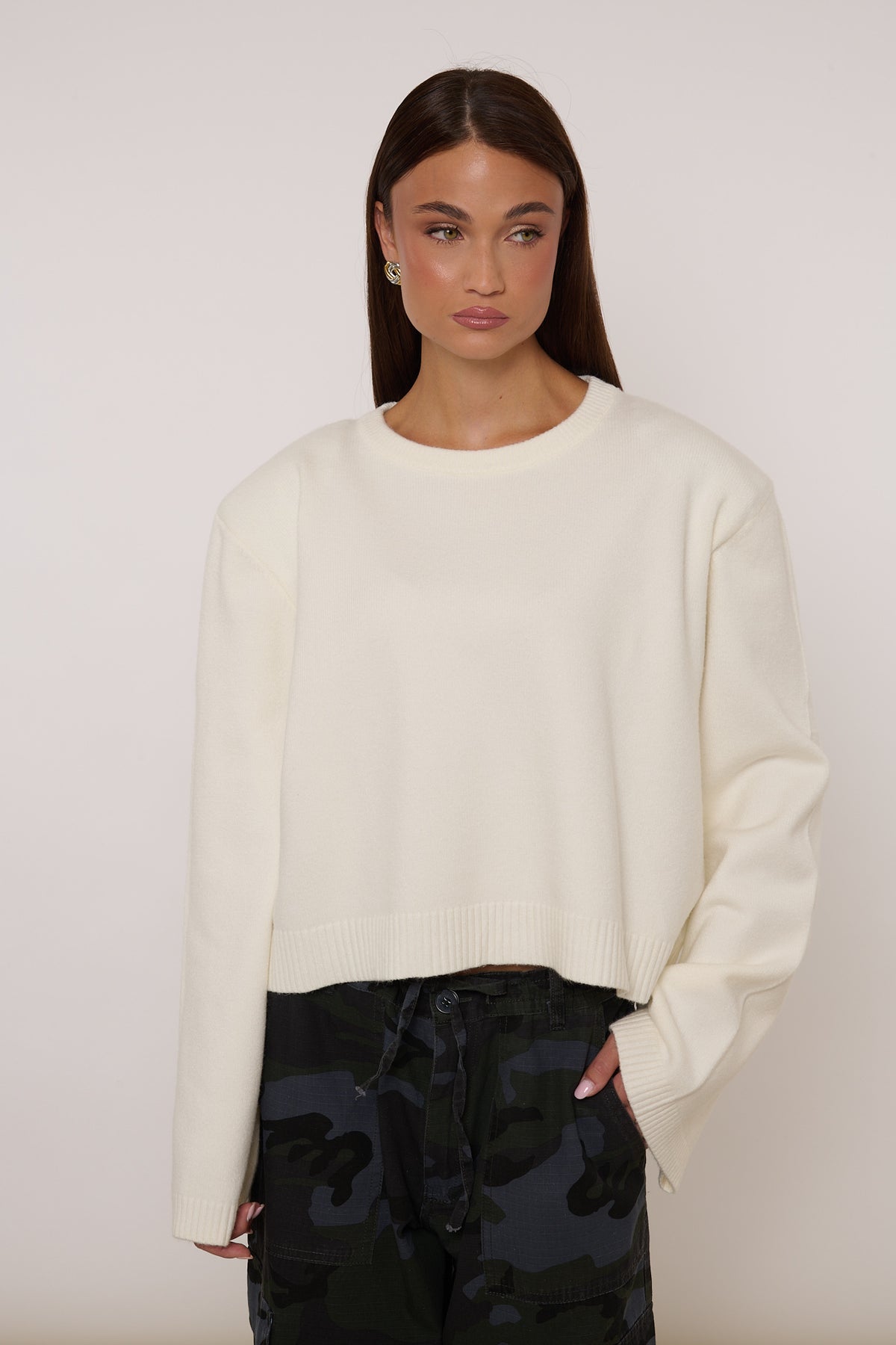 Maglione ‘MAXI SPALLINA’ girocollo Bianco