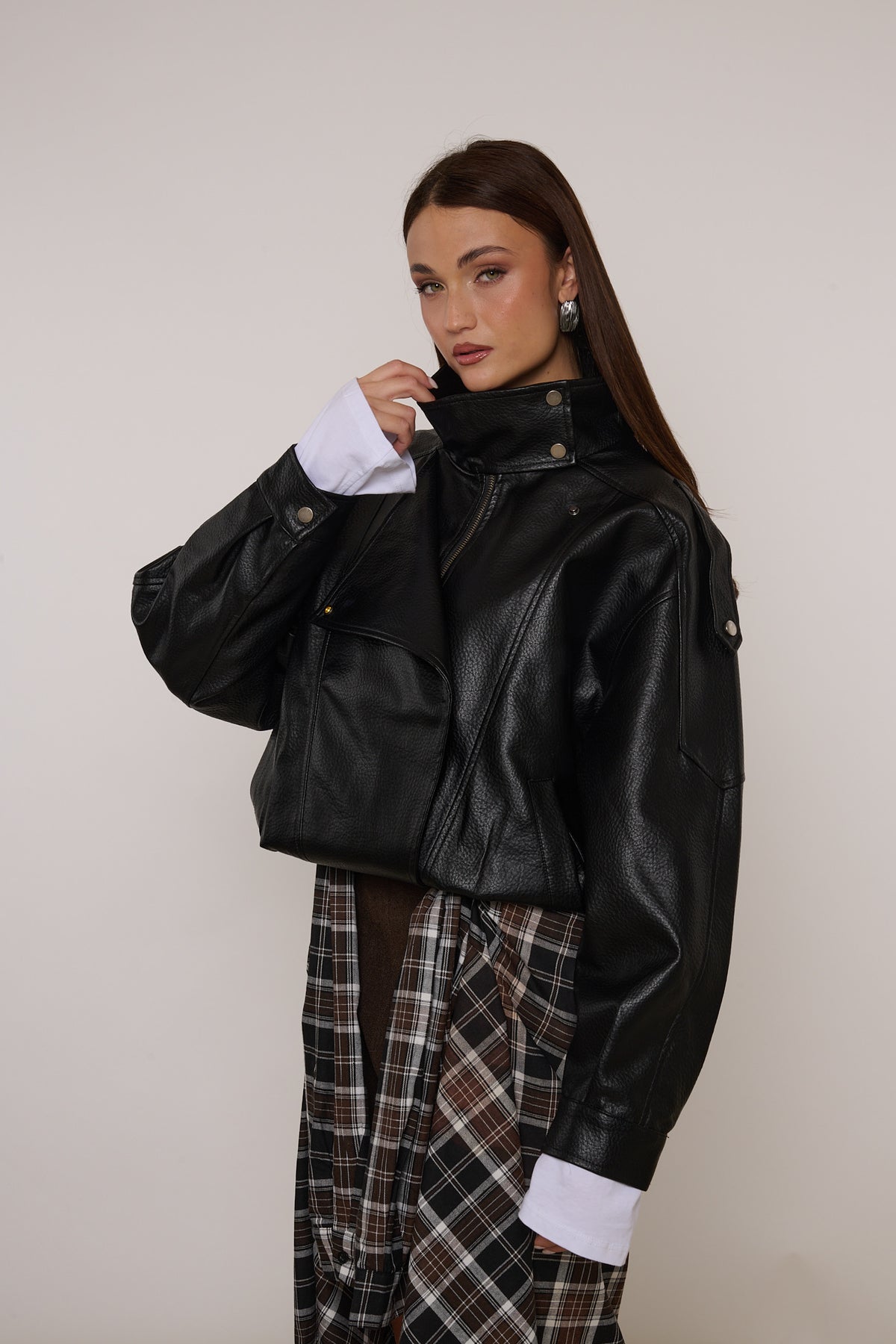 Chiodo/Bomber ‘COLLO ALTO’ ecopelle Nero