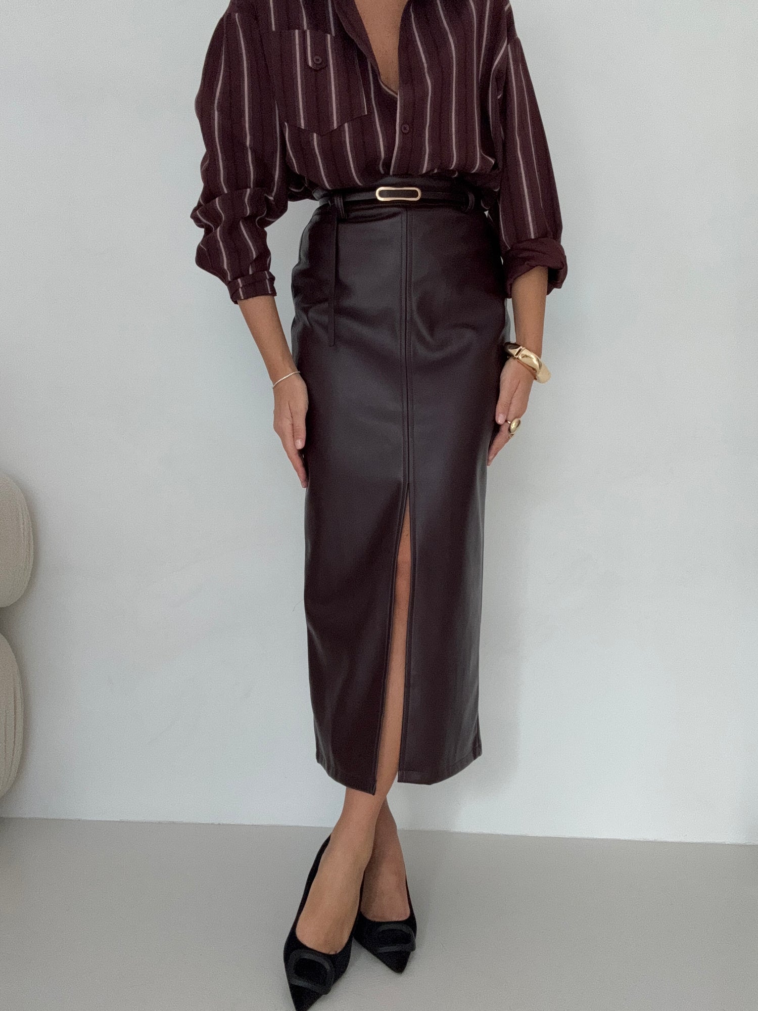 Gonna ‘SPACCO CENTRALE’ in ecopelle Bordeaux