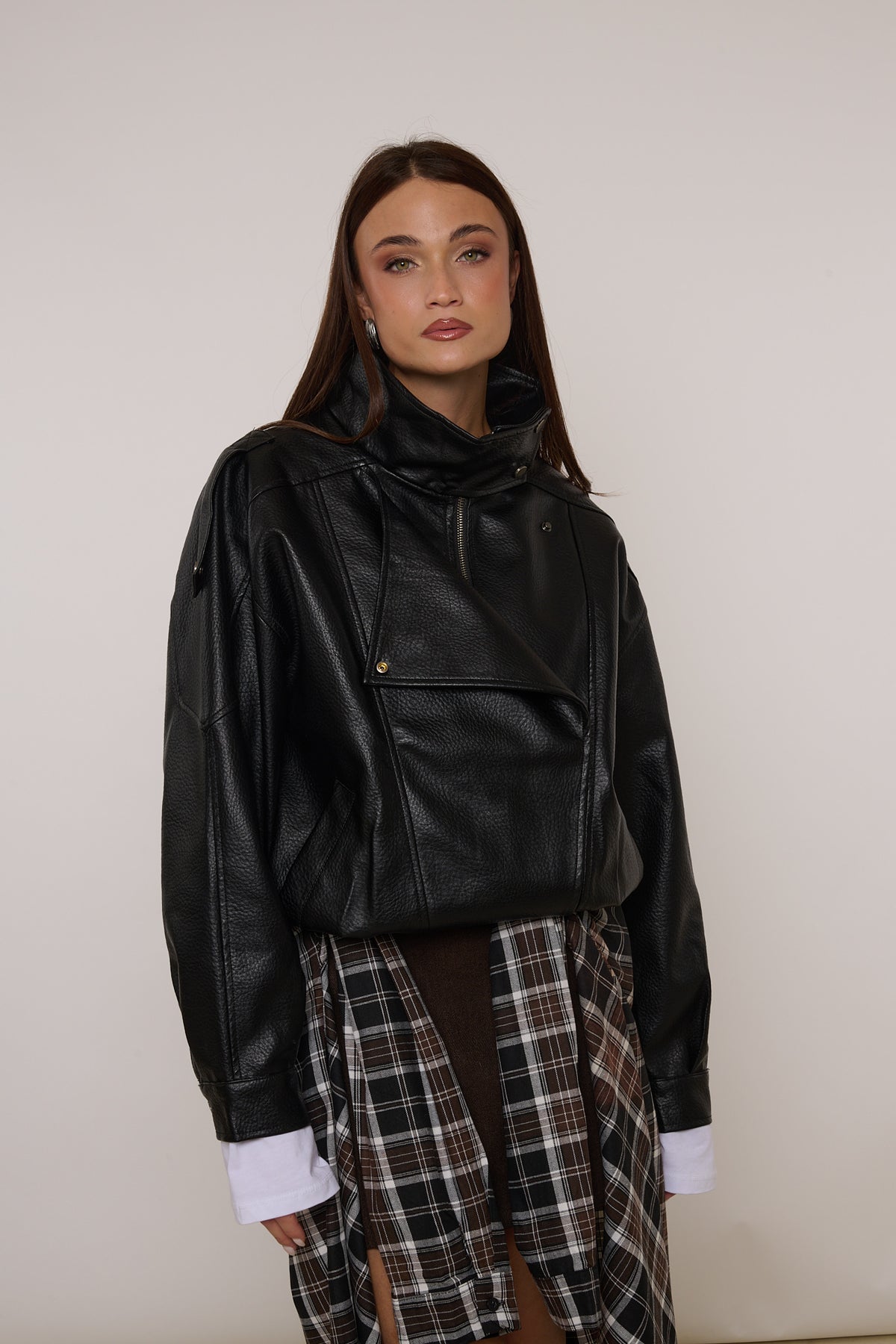 Chiodo/Bomber ‘COLLO ALTO’ ecopelle Nero
