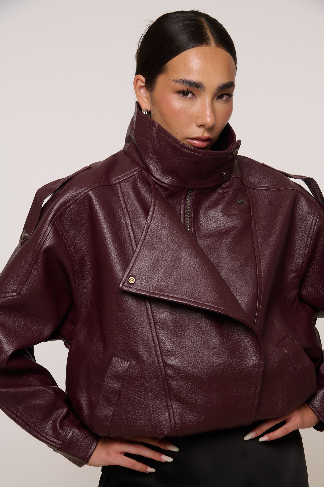 Chiodo/Bomber ‘COLLO ALTO’ ecopelle Bordeaux