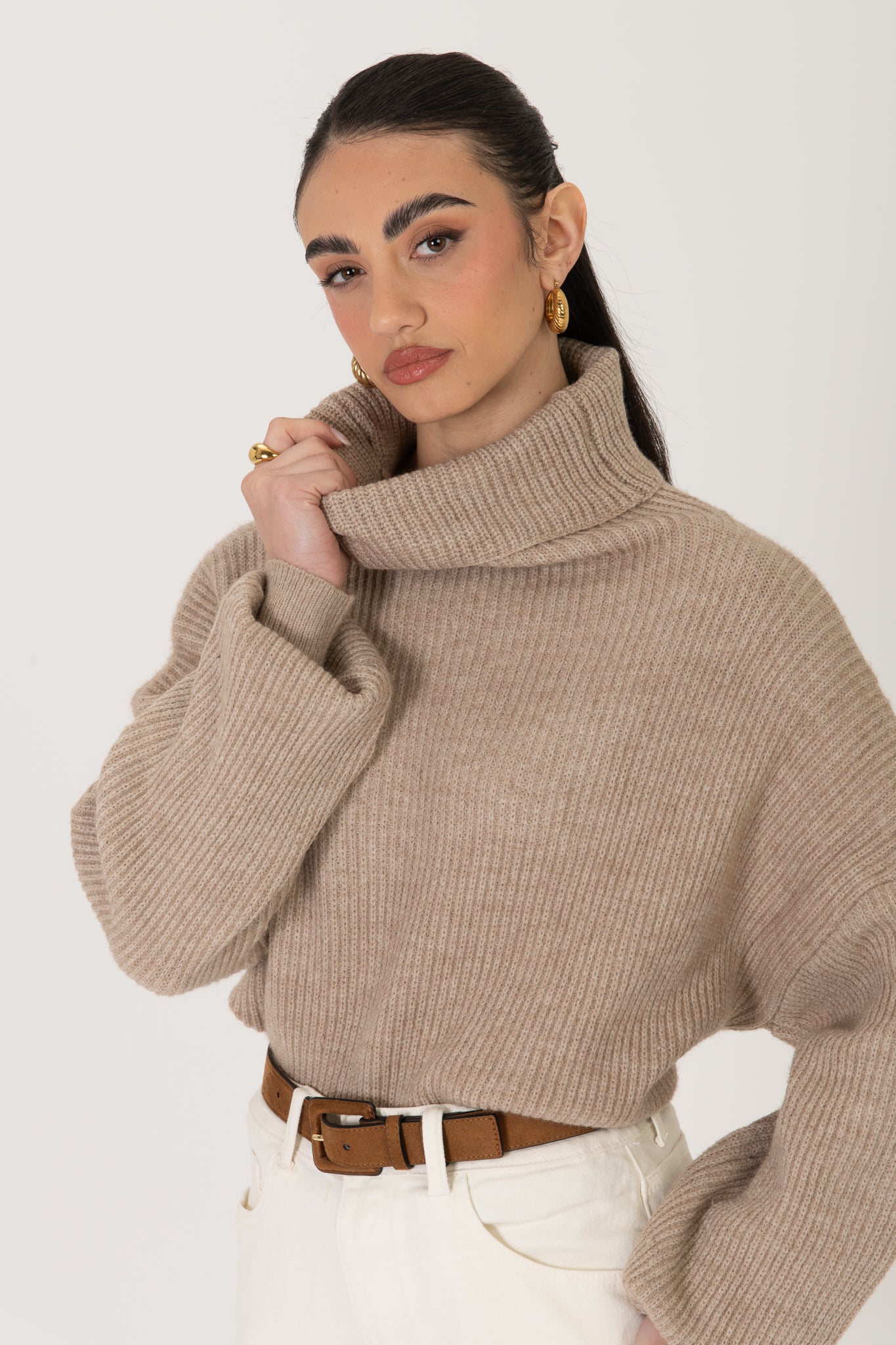 Maglione ‘COLLO ALTO’ costine Beige