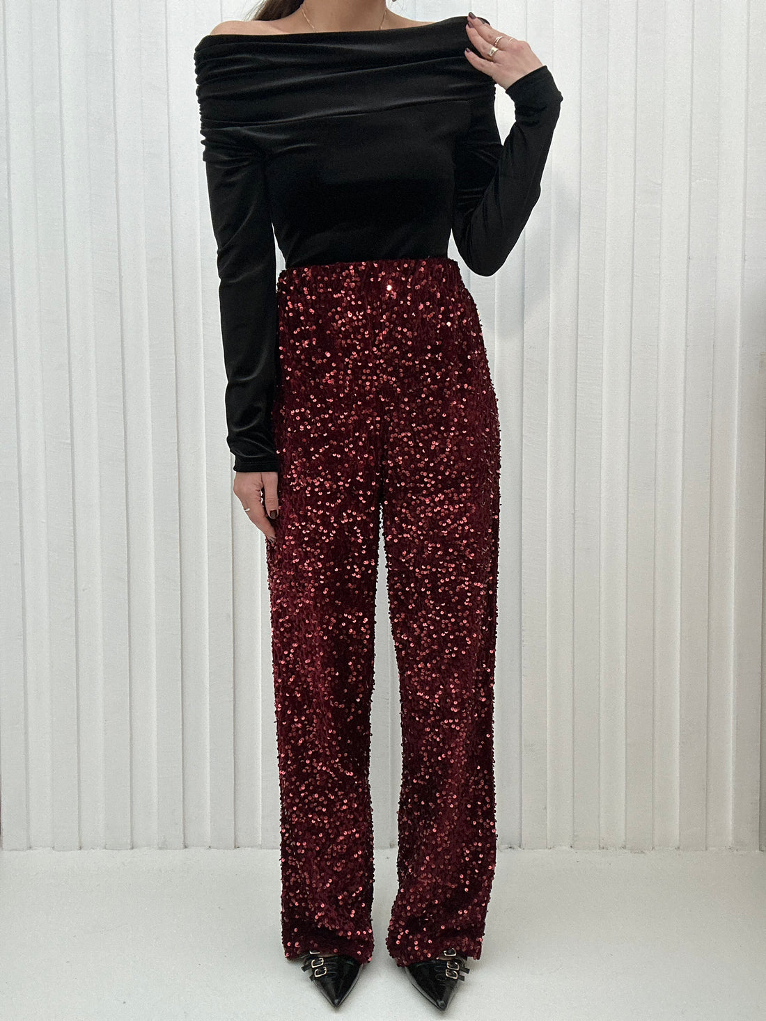 Pantalone ‘VELLUTO E PAILLETTES 2.0’ Bordeaux