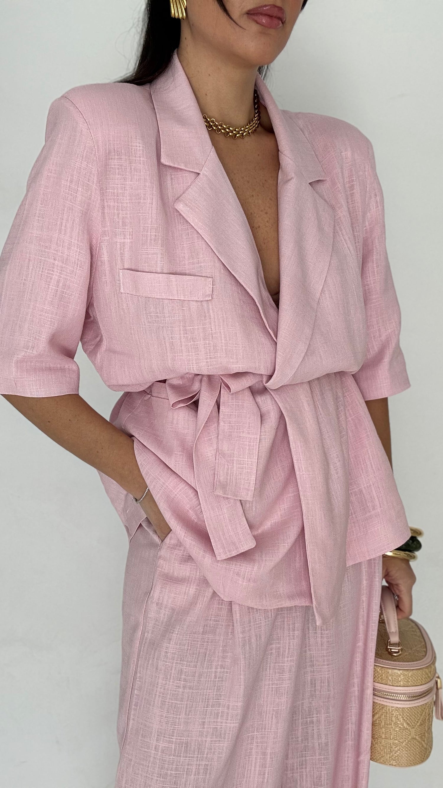 -PREORDINE-Tailleur ‘55% LINO’ Rosa