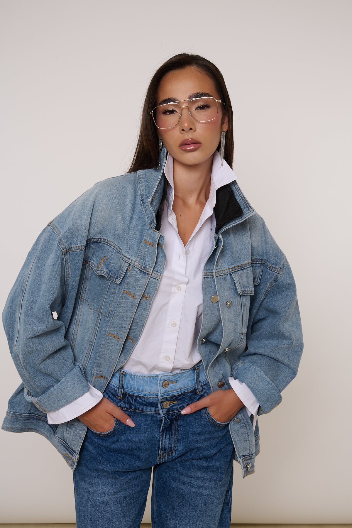 Giacca ‘COLLETTO ECO-PELLE’ In Denim