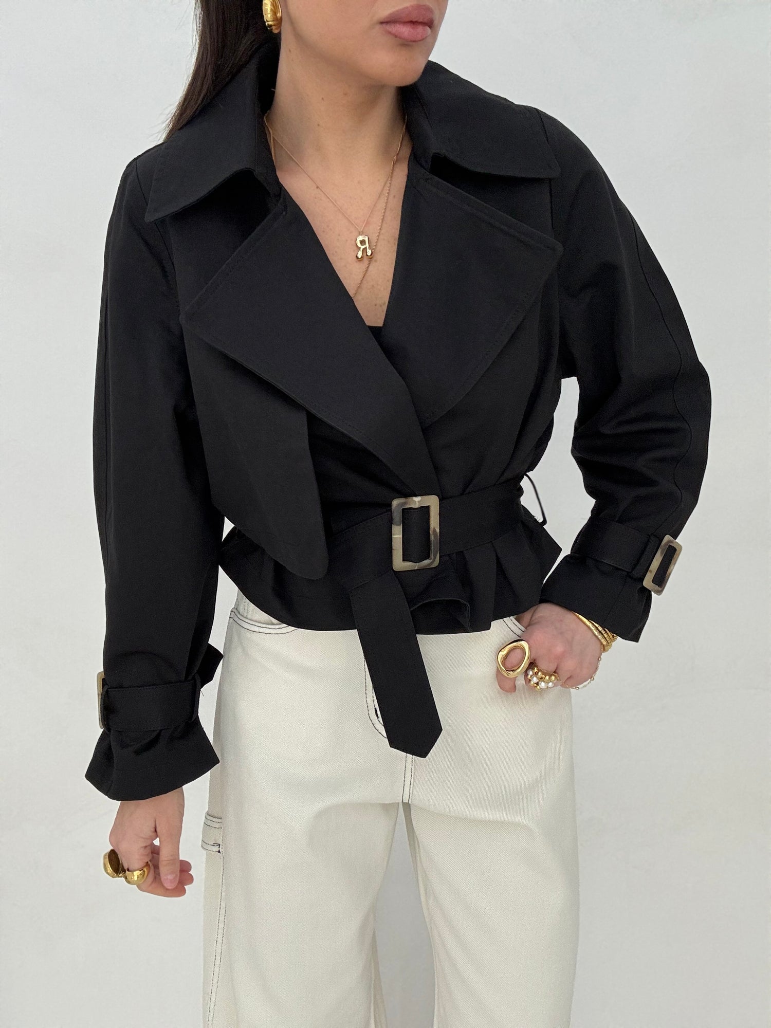 Trench ‘55% COTONE’ con cintura Nero