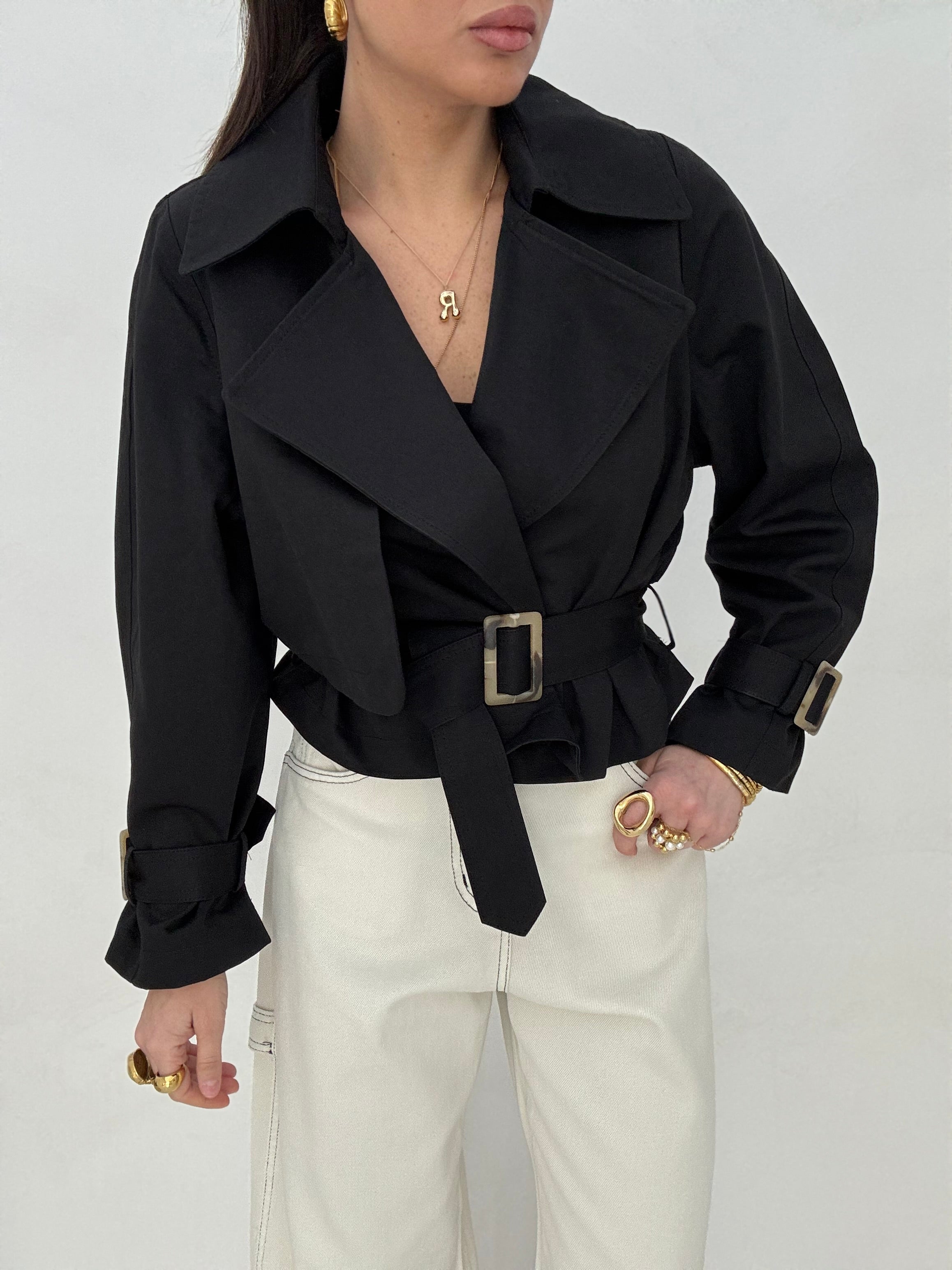 Trench ‘55% COTONE’ con cintura Nero
