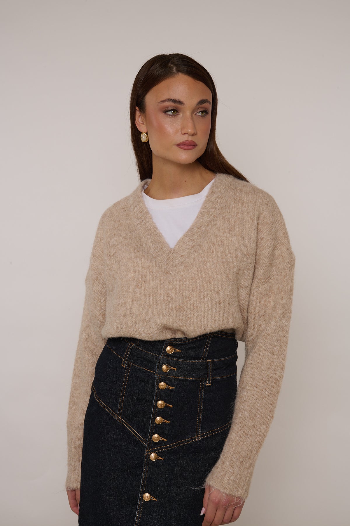 Maglione ‘SCOLLO V’ 5% LANA Beige