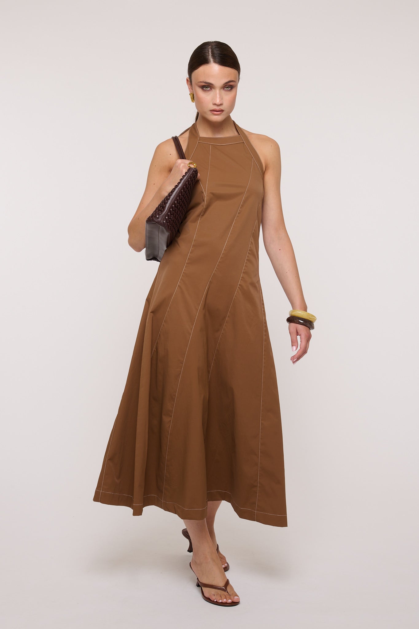 Abito ‘29% COTONE’ Con Cuciture Camel