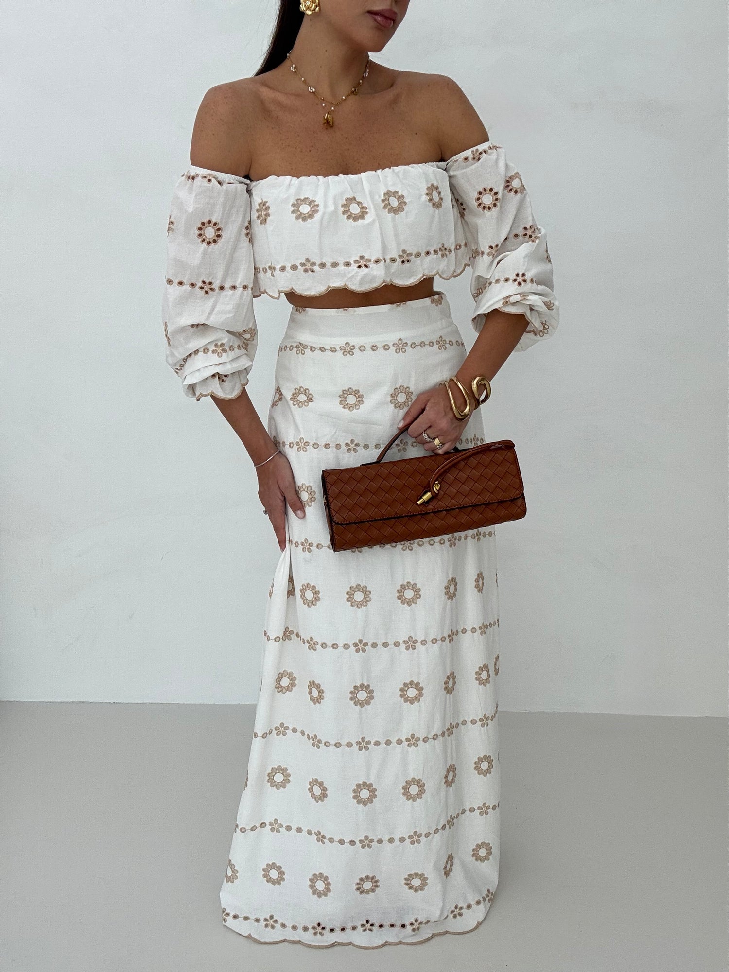 Gonna ‘PIZZO SANGALLO 100%COTONE 3&amp;33’ Bianca e Beige