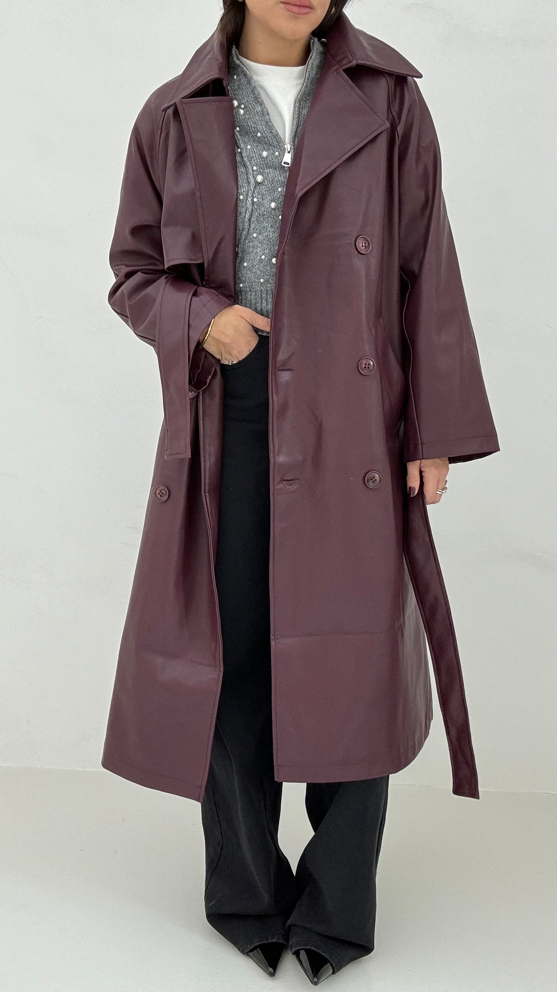 Trench ‘ROSALÌA’ LUNGO in ecopelle Bordeaux