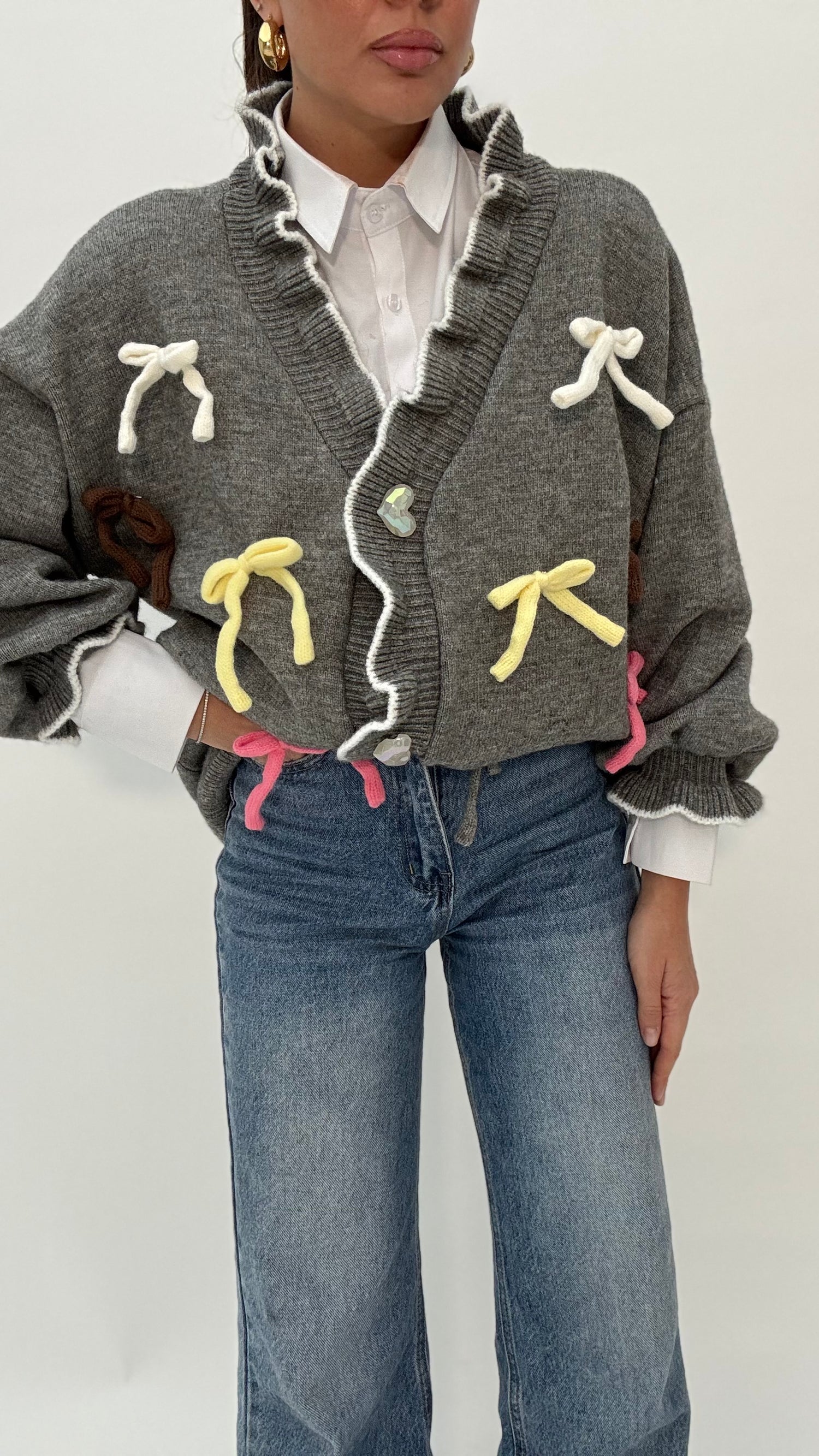 Cardigan ‘SPILLE FIOCCHI MULTICOLOR’ Grigio